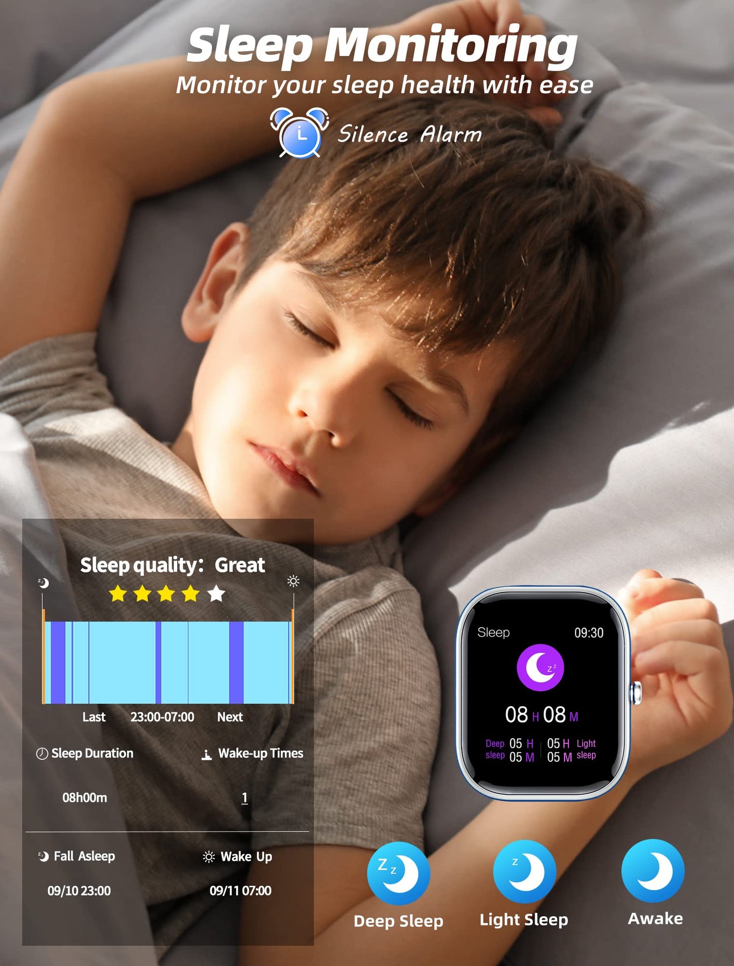Kids Smart Watch for Girls,IP68 Waterproof Kids Fitness Tracker Watch with 1.5 Inch DIY Face,Heart Rate Sleep Monitor,19 Sport Modes,Calories Counter,Alarm Clock,Great Gifts for Children 6+ (Blue)