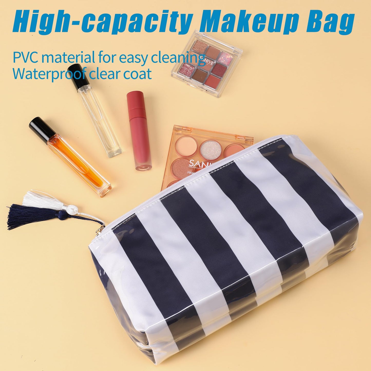 Fozira Makeup Bag for Purse, Toiletry Cosmetic Bags for Women Girls, Waterproof Travel Makeup Bag Organizer Zipper Pouch Beach Summer Vacation Essentials Gifts for Women