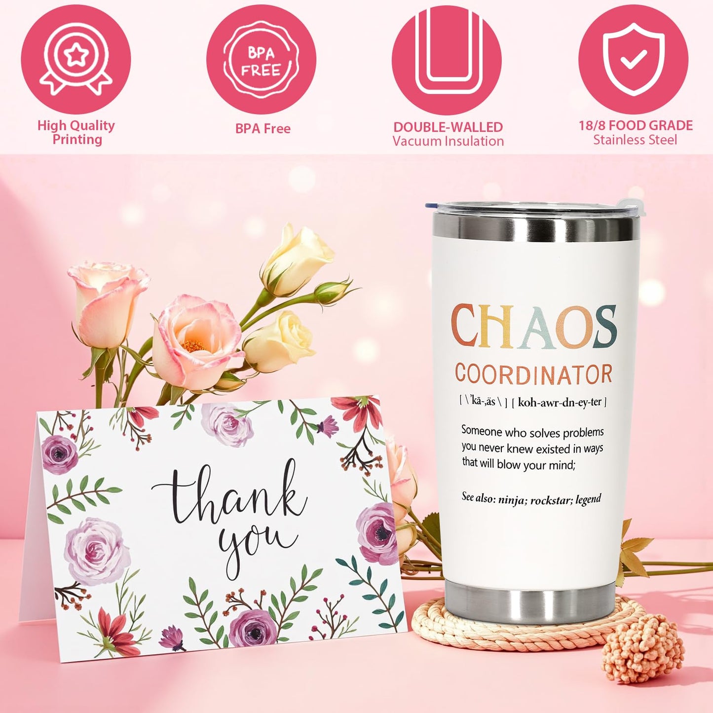ZYUQFAN Chaos Coordinator Thank You Gifts for Women, Appreciation Gift Set for Lady Manager Teacher Coworker Nurse Boss Presents Ideas for Employee Secretary Office Birthday Christmas Tote Bag Tumbler