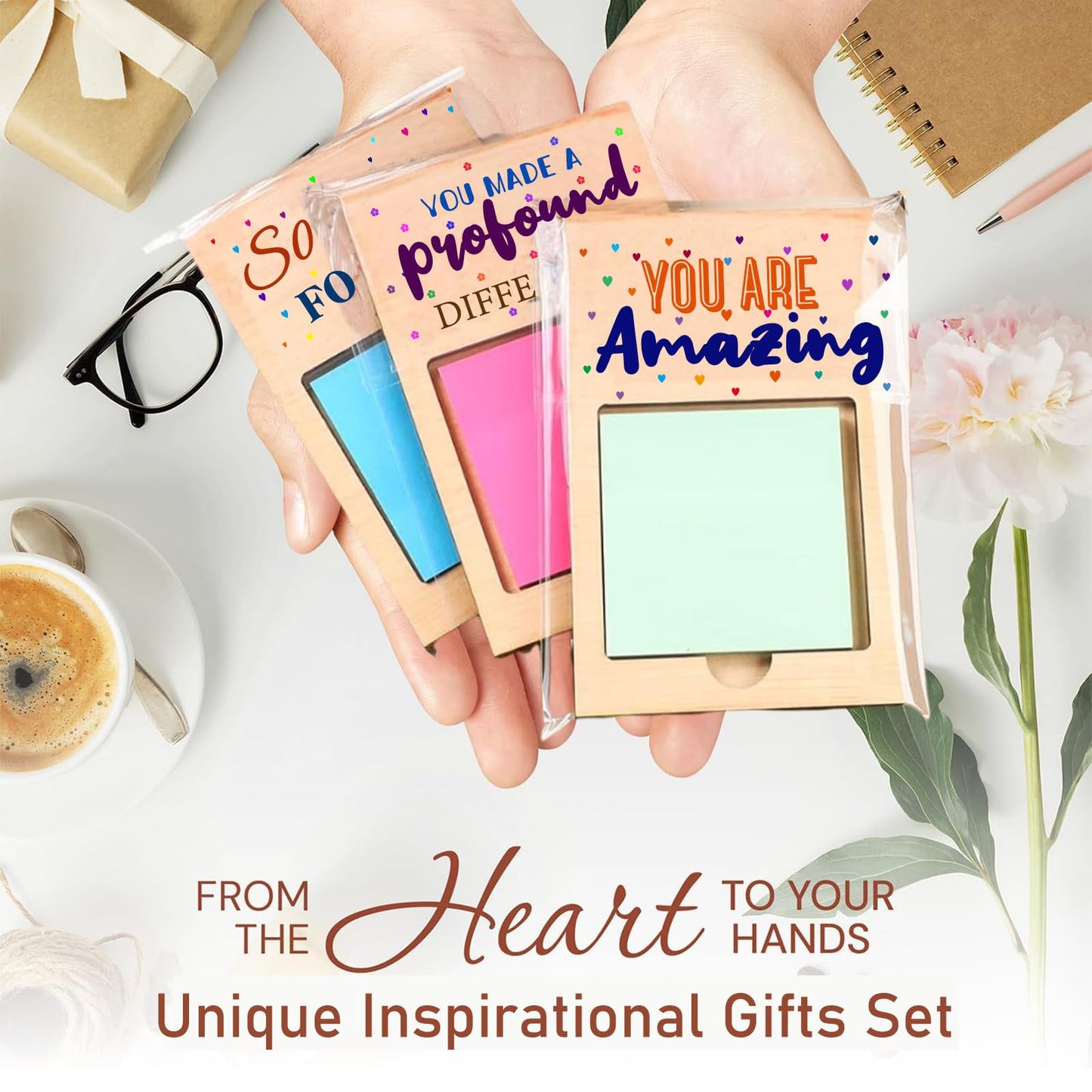 10 Set Employee Appreciation Gifts Sticky Notes Holder Bulk Thank You Gifts for Coworkers Staff Team Inspirational Gifts for Classroom Teacher Student Supplies
