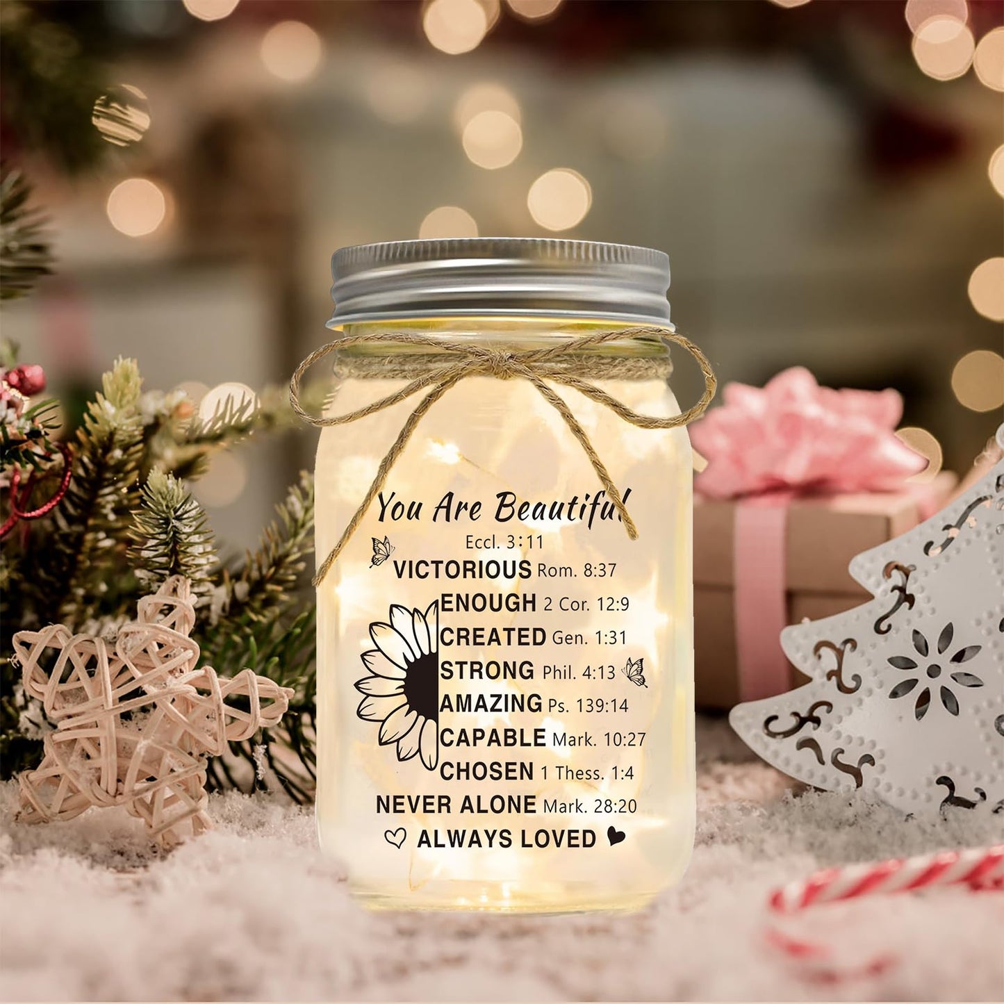 Christian Gifts for Women Birthday, Mothers Day Gifts For Mom - Inspirational Mason Jar Night Lights Gifts for Christmas, Sister, Friend, Coworker - Religious Spiritual Gift, Home Decorative Signs