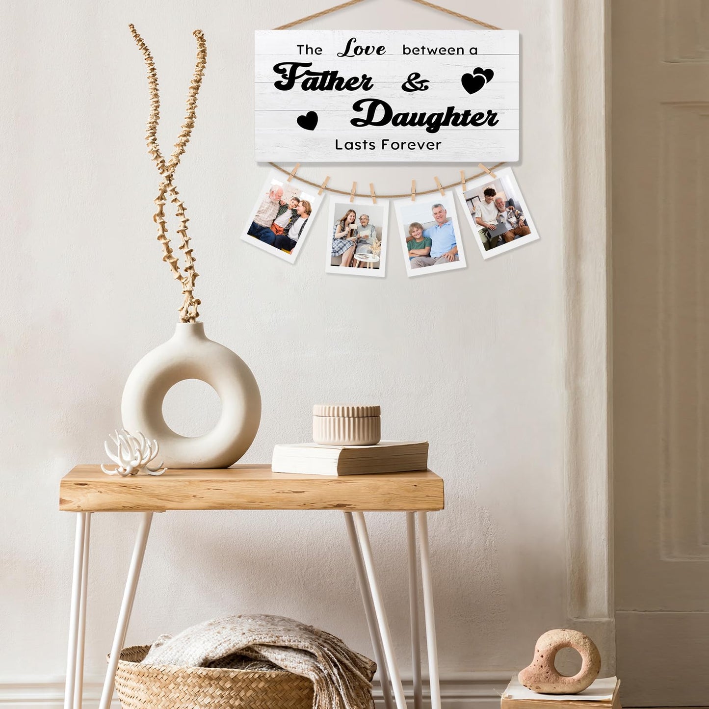 shiviody Dad and Daughter Picture Frame Photo Holder for Wall, Dad Daughter Gifts, the Love Between Father and Daughters Lasts Forever Photo Hanging Display Picture Board for Wall Decor