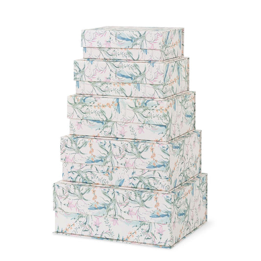 Soul & Lane Decorative Cardboard Storage Boxes with Lids - Set of 5, Floral Nesting Keepsake and Memory Boxes, Organizers with Magnetic Closure for Home Décor and Gifts, Meadow Mist
