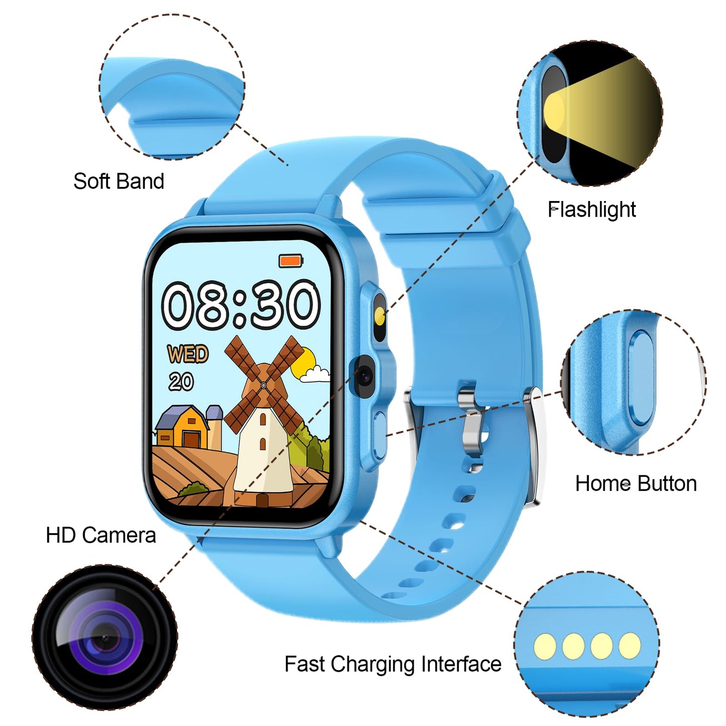 Kids Smart Watch Boys and Girls, Smartwatch with Alarm Clock, Camera, Games, Music, SOS, 24/7 Health Monitor, 100+ Sports Modes, IP68 Waterproof, Children Watches Birthday Gift for Kid Ages 4-12