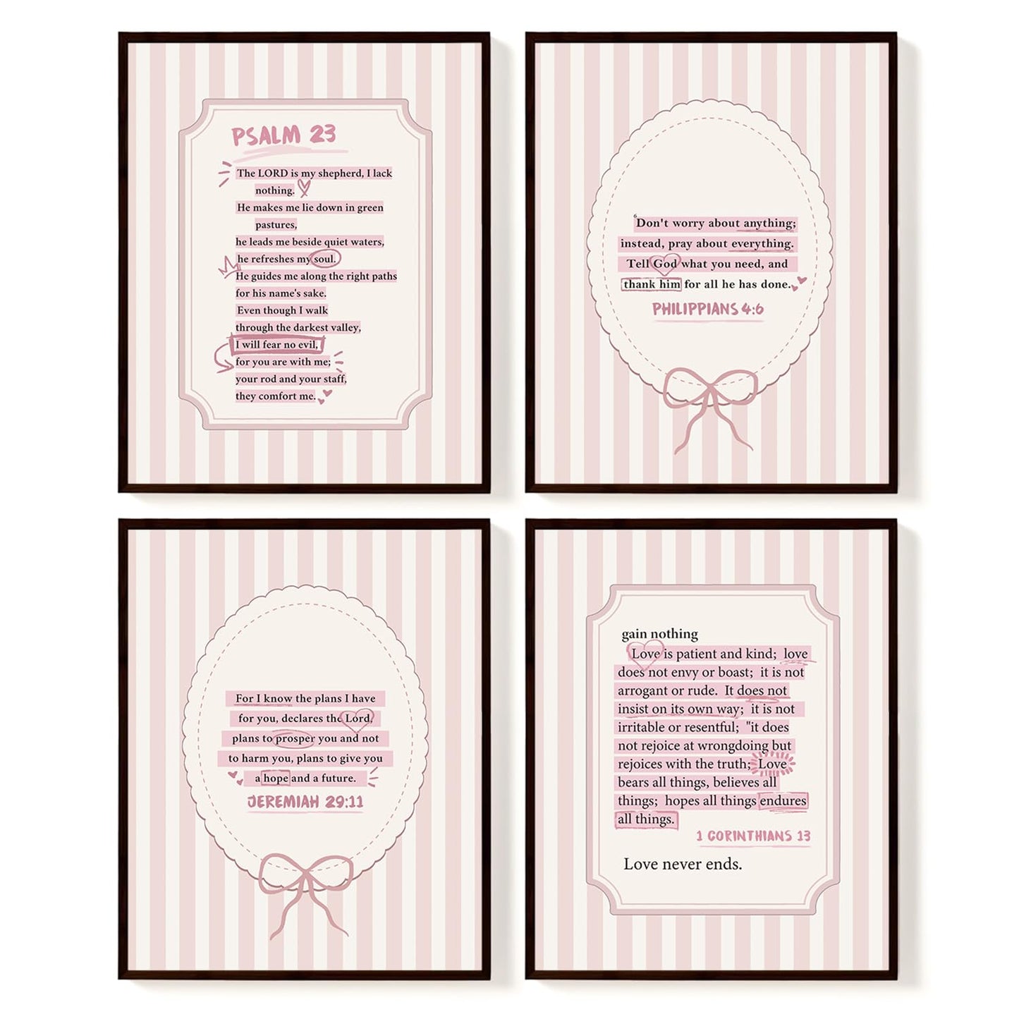 SkyCozy Pink Christian Wall Art Set of 4, Trendy Preppy Inspirational Bible Verses Wall Art Prints Dorm Decor for College Girls, Teen Girl Room Decor，Clean Girl Room Decor 8x10 (Unframed)