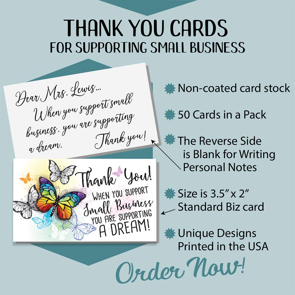 Business Thank You Cards - Small Business Essentials - When You Are Supporting Small Businesses - Blank Note Card, Stationery Set of 50 3.5 x 2 Standard Business Card, Small Business Thank You Cards