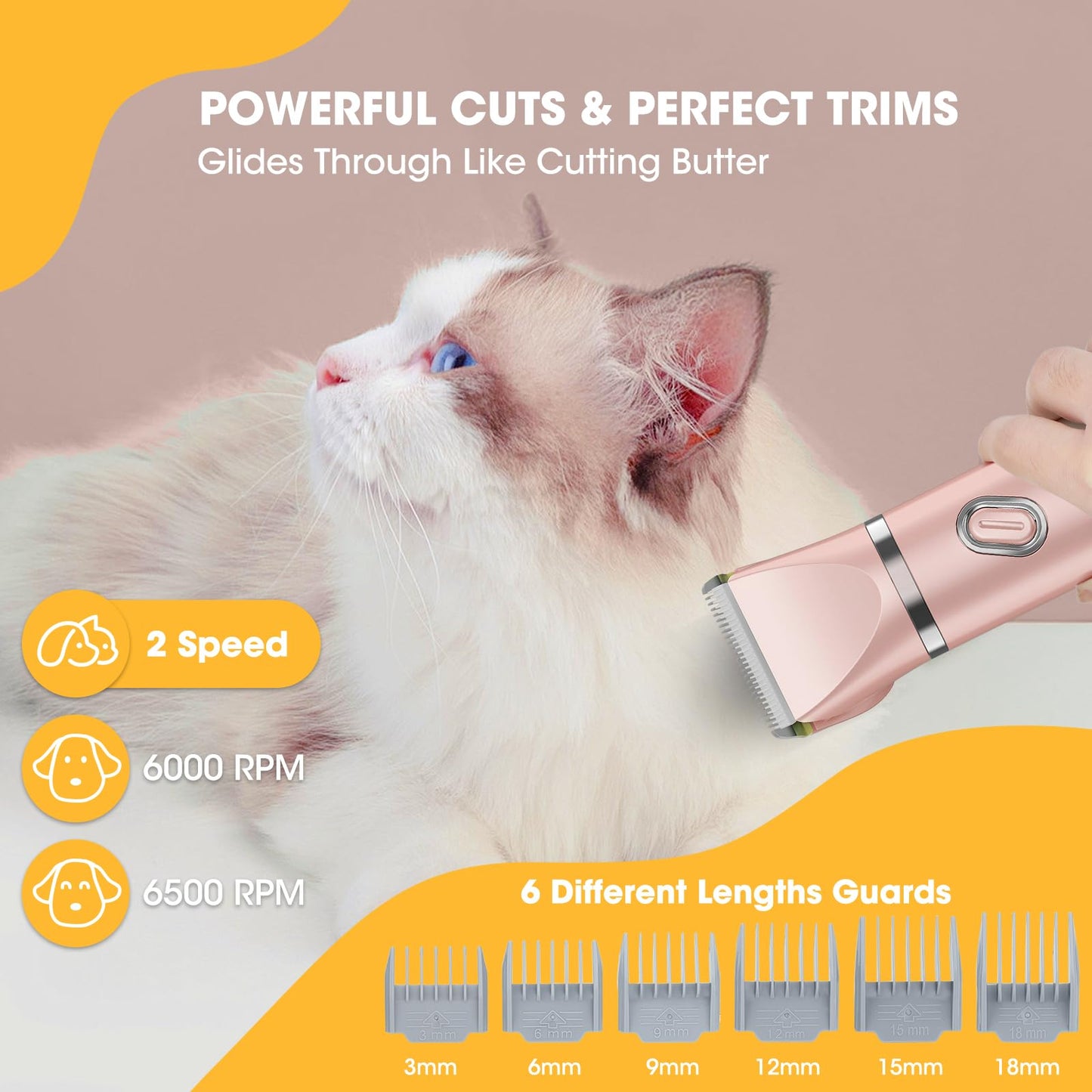 QREEYX Upgrade Dog Grooming Kit, Cordless Dog Paw Trimmer, 4 in 1 Low Noise Pets Hair Clipper Grooming Kit, 2-Speed Nail Grinder with Stainless Steel Blade for Small Pet with Thick Coats (Pink)