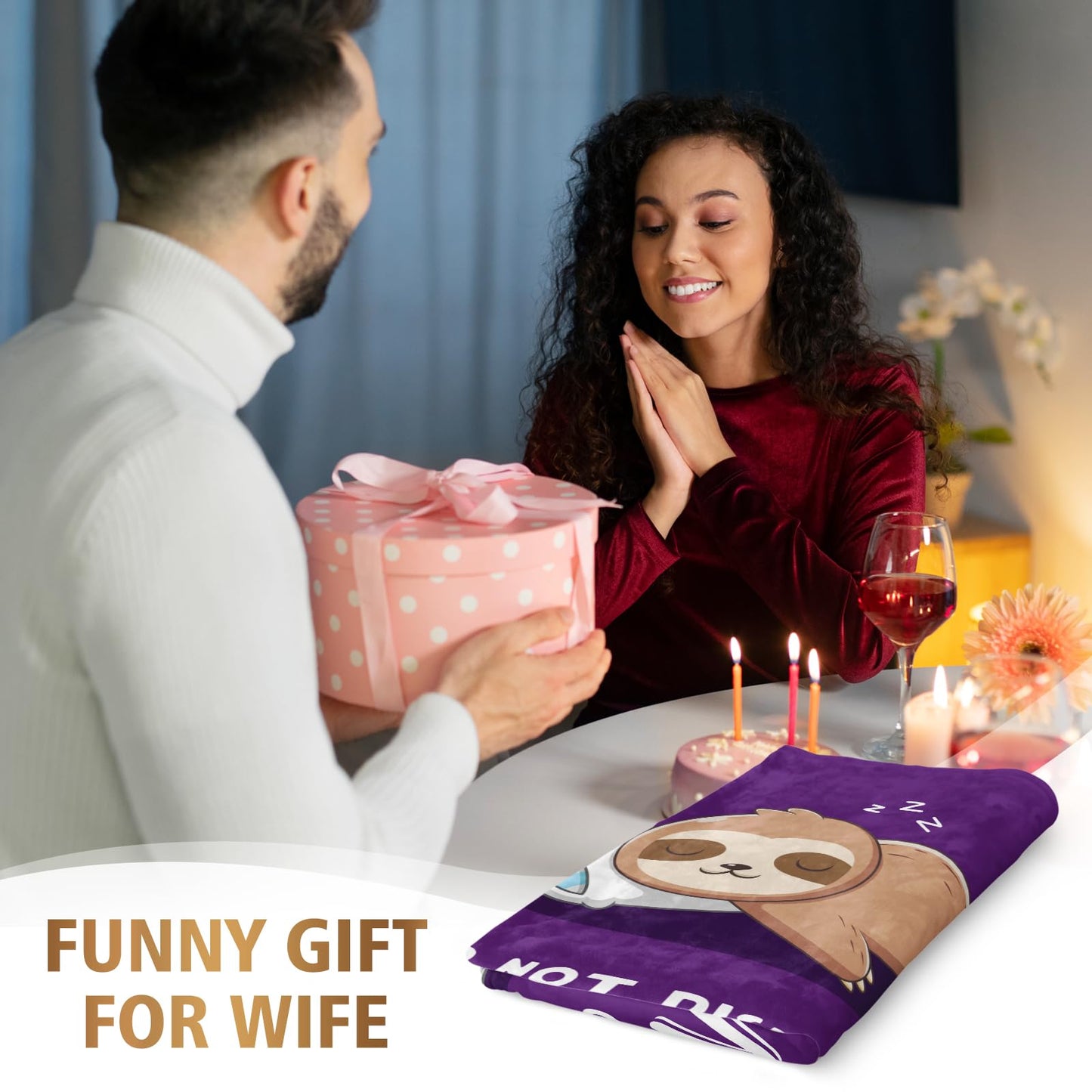 Leebbsin Funny Gifts for Wife Mothers Day, Anniversary Wedding Gifts for Wife, Wifey is Charging Sloth Blanket, Birthday Gift for Wifey from Husband, Gift for Her Christmas 60" x 50", Purple