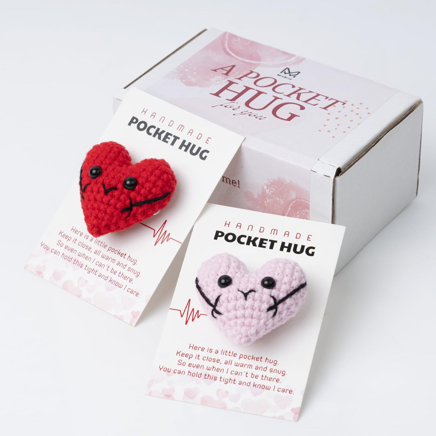 Miarita 2Pcs Pocket Hug Token, Cute Crochet Heart, Valentines Day Gifts for Her, Him, Women, Long Distance Relationship Gifts, Romantic I Love You Valentines Gifts for Women Men Couple