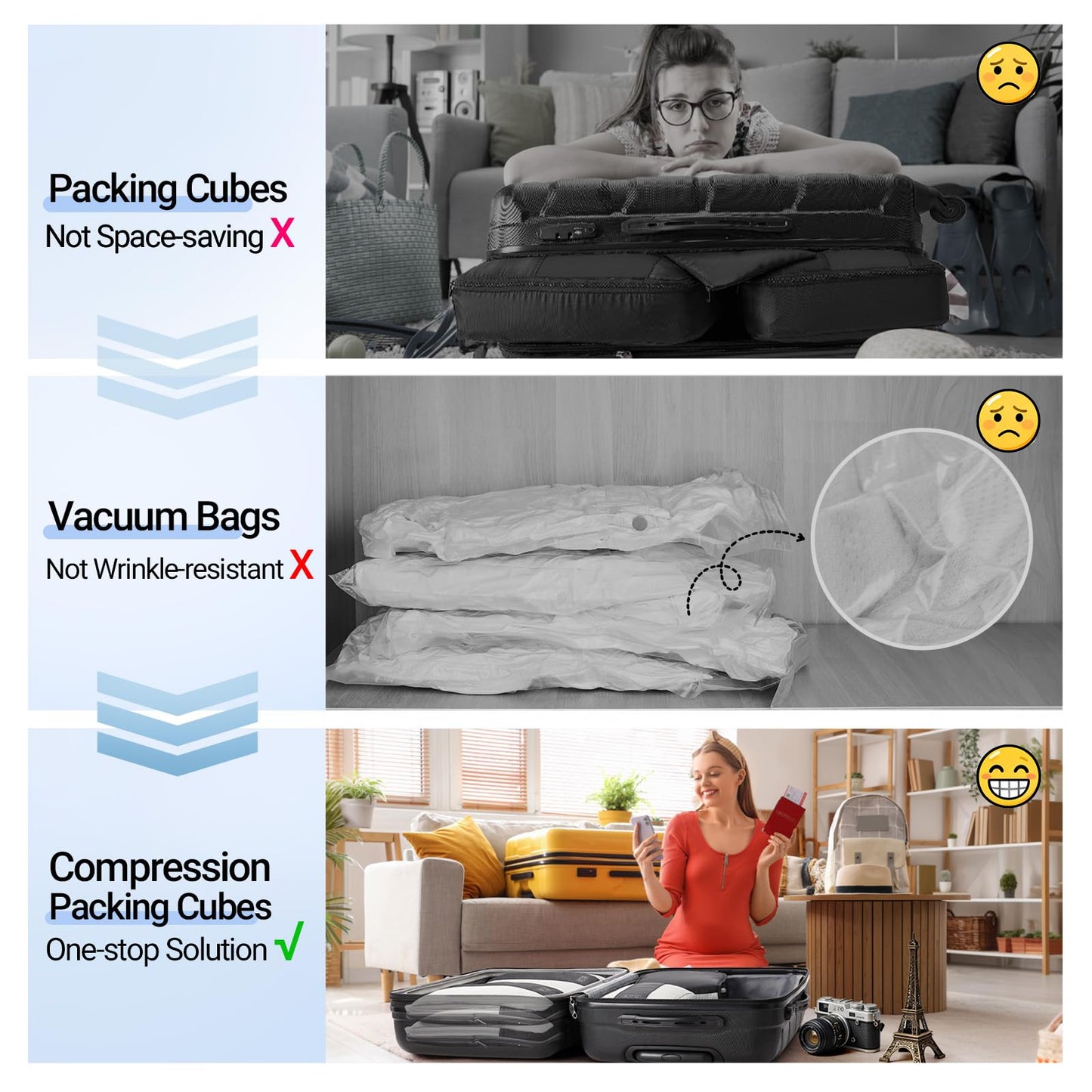 6 Set Compression Packing Cubes for Travel Essentials,Compressible Expandable Packing Cubes for Suitcase,OlarHike Luggage Organizer Bags for Travel,Handy Helper for Organizing Clothes(Black)