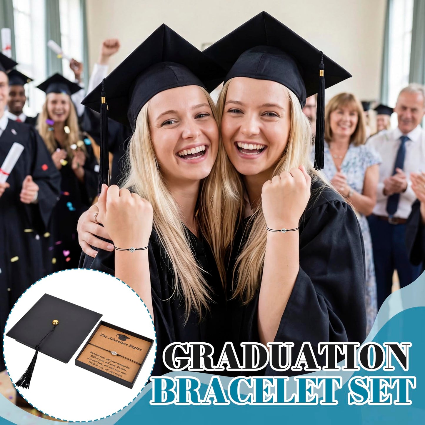 6 Sets Graduation Gift Grad Cap Box & Bracelet - 2026 Graduation Gifts Her Him, Adjustable Unisex Compass Bracelets Bracelet Tassel & Wish gift Grad card for Primary, Middle, High School & College Graduates