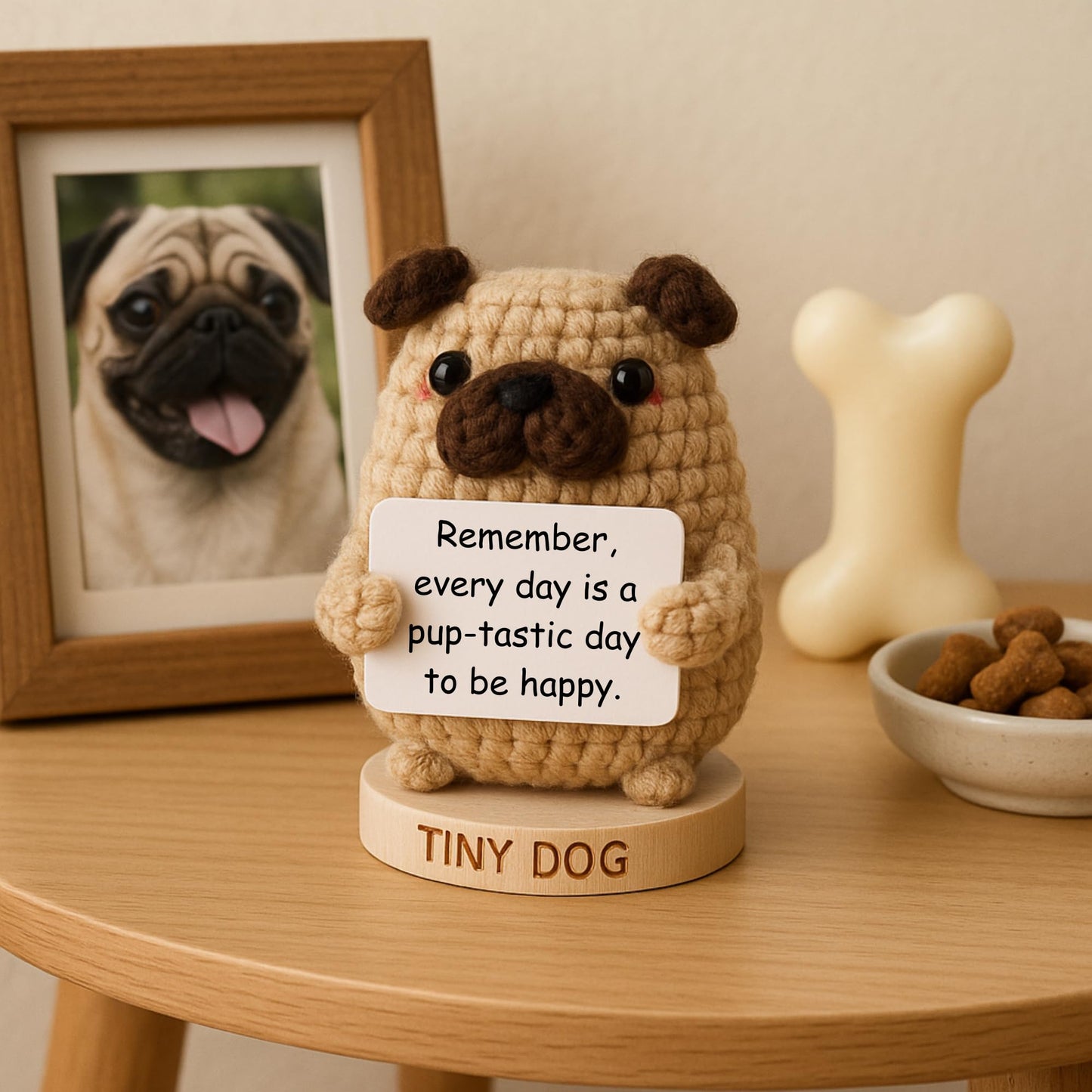 Dog lover Gifts for Women - Handmade Positive Crochet Animal W/ 30 Uplifting Signs - Funny Birthday Gifts for Dog Mom, Cute Present Idea for Women for Mothers Day, Emotional Support Office Desk Decor