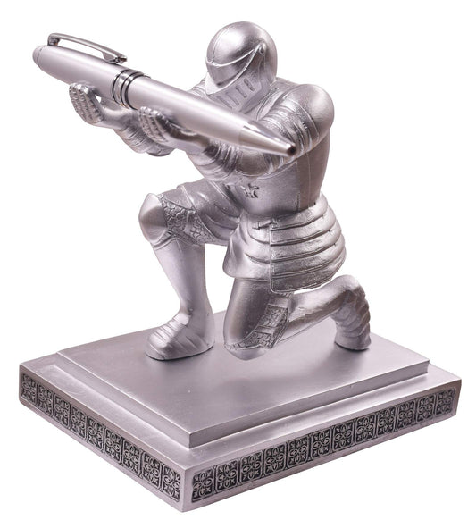 Ofiedx Executive Knight Pen Holder with A Cool Pen, Home Office Desk Organizers Decor Resin Pen Holder, Christmas Gift Idea for Dad, Uncle, Man, Boyfriend, Friends Silver