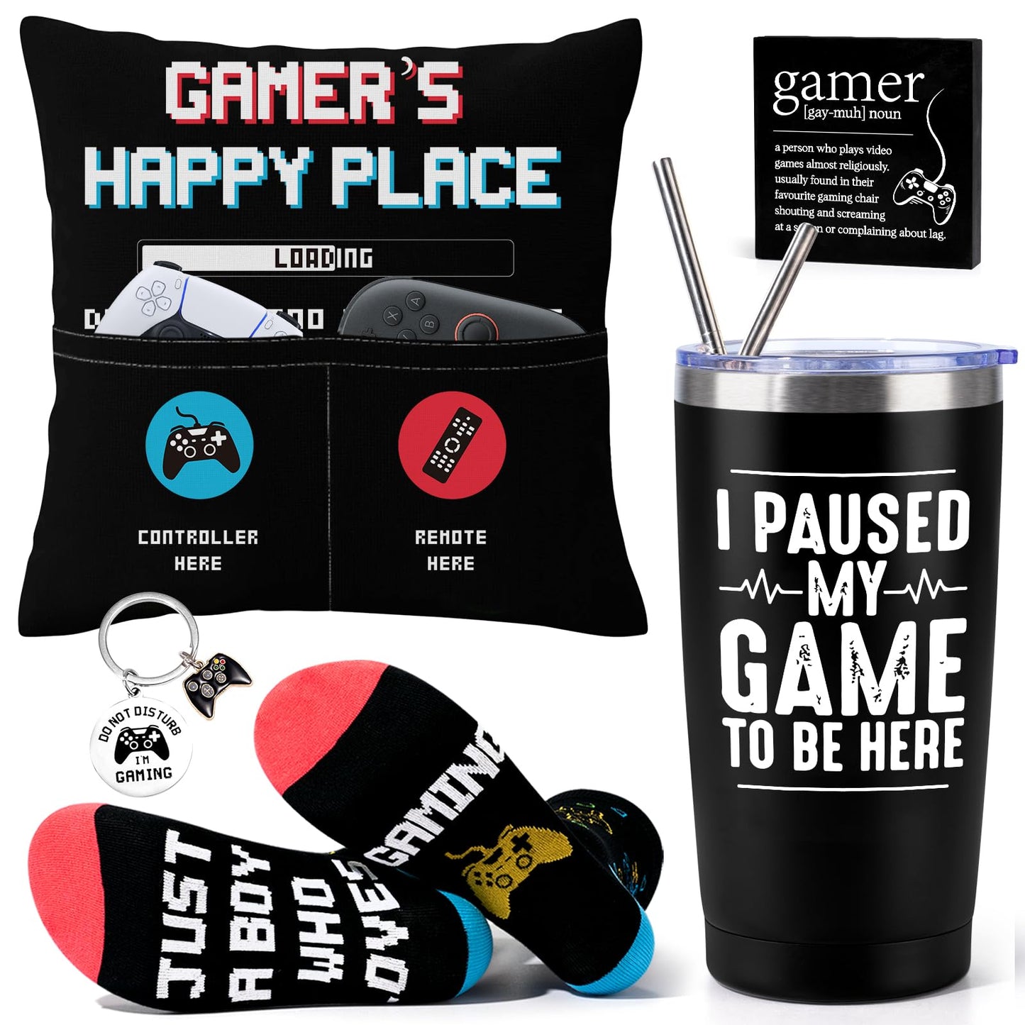 Gamer Gifts Sets for Boys, Birthday Christmas Cool Gaming Gift, Gaming Throw Blanket Tumblers Funny Pillow Covers Socks Keychain and Gifts Box for Easter Basket Graduation Men Girl Teen Gamer Lover