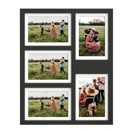 Great Lakes Memories GLM 4x6 or 5x7 Collage Picture Frames for Wall, Holds 5 Photos with Glass & Mat, 5x7 Picture Frame, Picture Frames Collage Wall Decor (Modern Black)