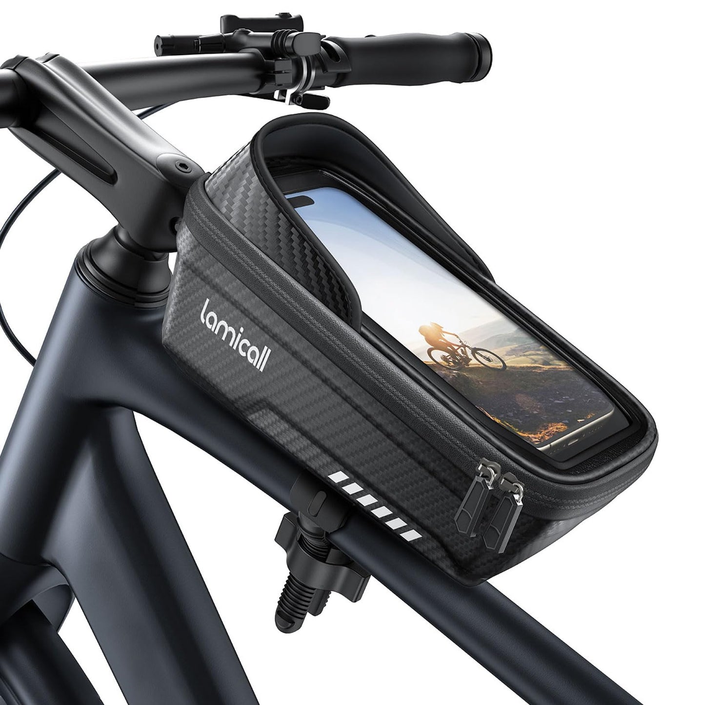 Lamicall Bike Frame Bag Waterproof - [1s Release] [2 in 1] Bike Phone Mount Holder, Bicycle Top Tube Bag, Cycling Pouch with Rain Cover, Bikes Accessories Gifts for Phones Under 7"