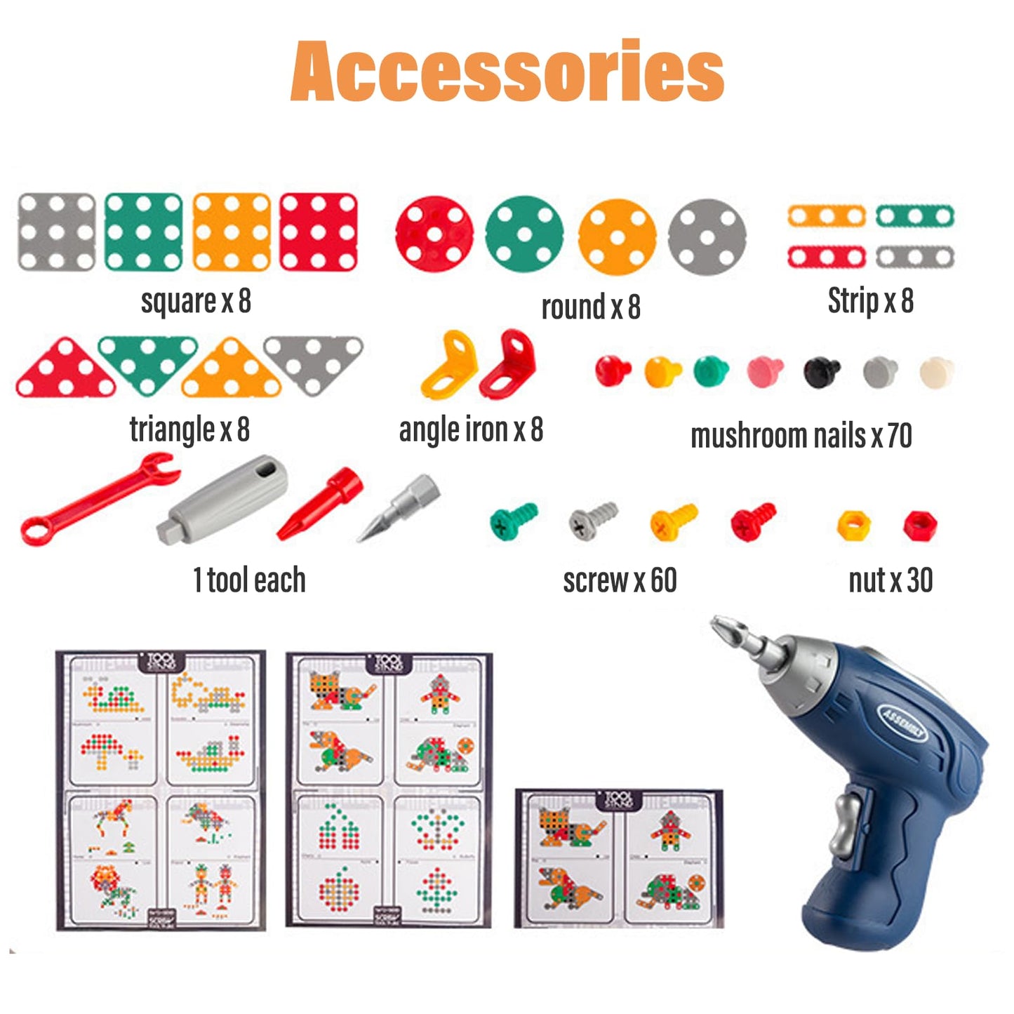 Magic Montessori Play Toolbox with Drill, 203Pcs Magic Montessori Play Toolbox Dog-Themed, 2D/3D Creativity Tool Box Montessori Toys Gift for Age 3-12 Years Old Boys Kids, Girls