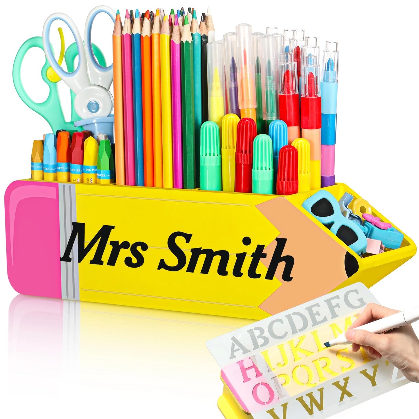 Containlol Teacher Appreciation Gifts Name DIY Pencil Shape Holder Organizer Birthday Favor Supplies for Women Men End of Year Thank You Gifts Desk Sign School Office Decor