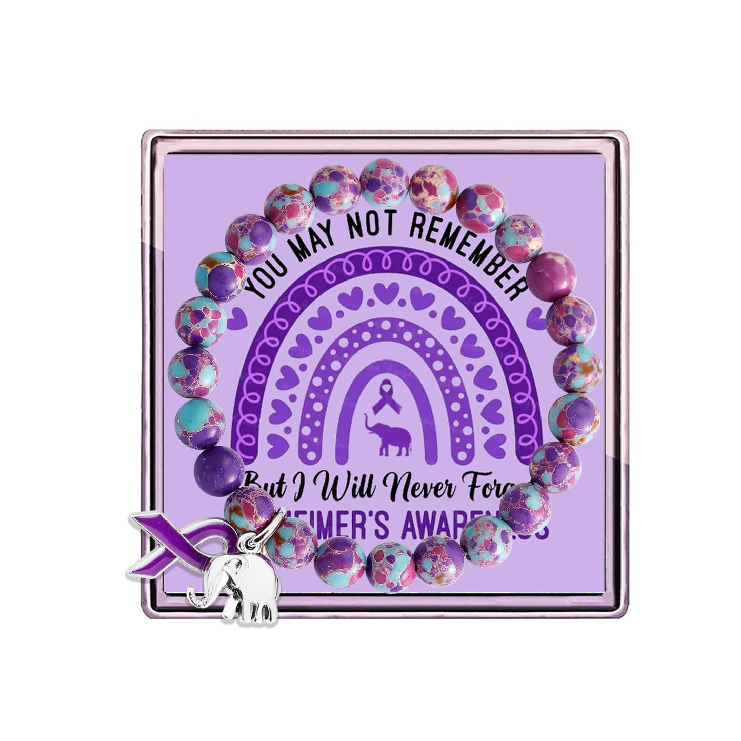 ARHTF Elephant Alzheimers Awareness Bracelet Purple Ribbon Awareness Alzheimers Bracelet Support Alzheimers Family Gifts For Dementia Support (pinkblue)