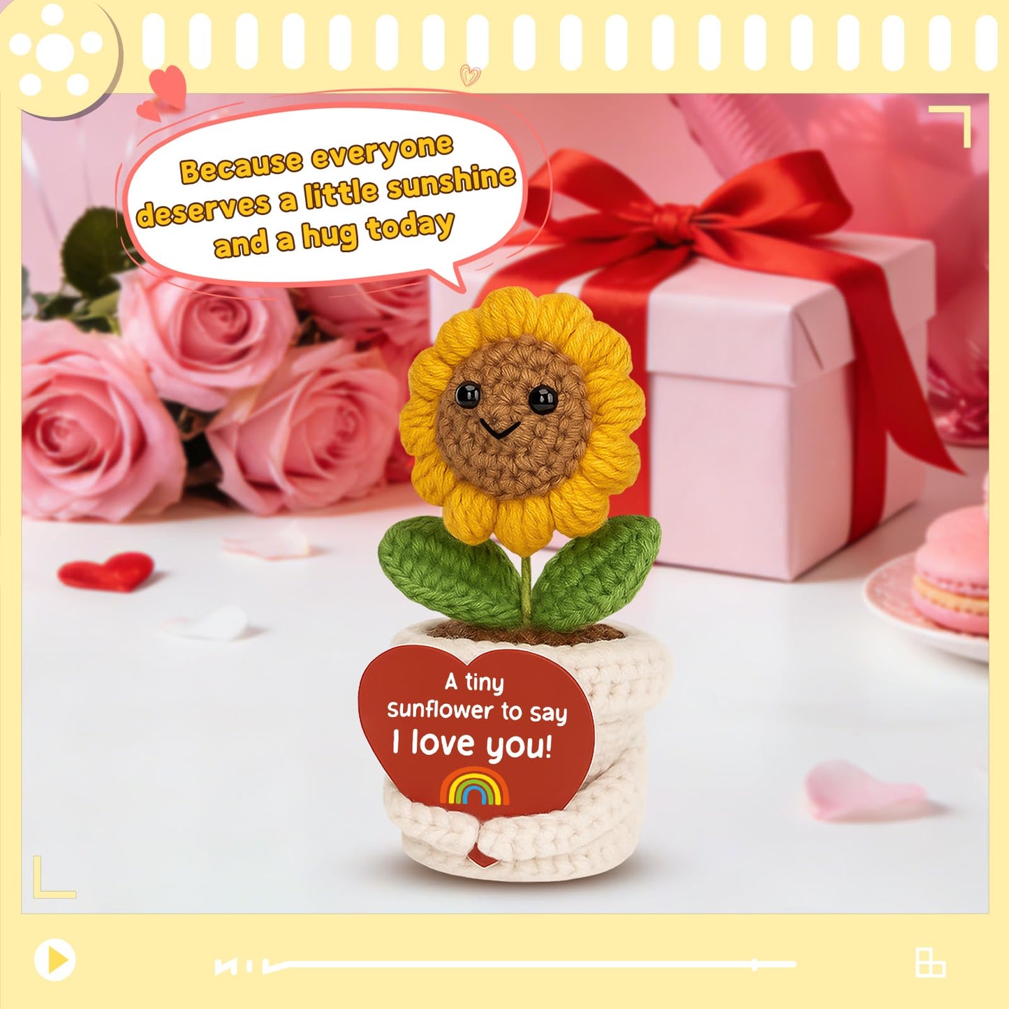 Anniversary Love Gifts for him her - I Love You Crochet Sunflower Happy Birthday Gifts for Women Men Wife Husband Easter Basket Stuffers for Daughter, Son - Wedding Gift Ideas for Couples Girlfriend