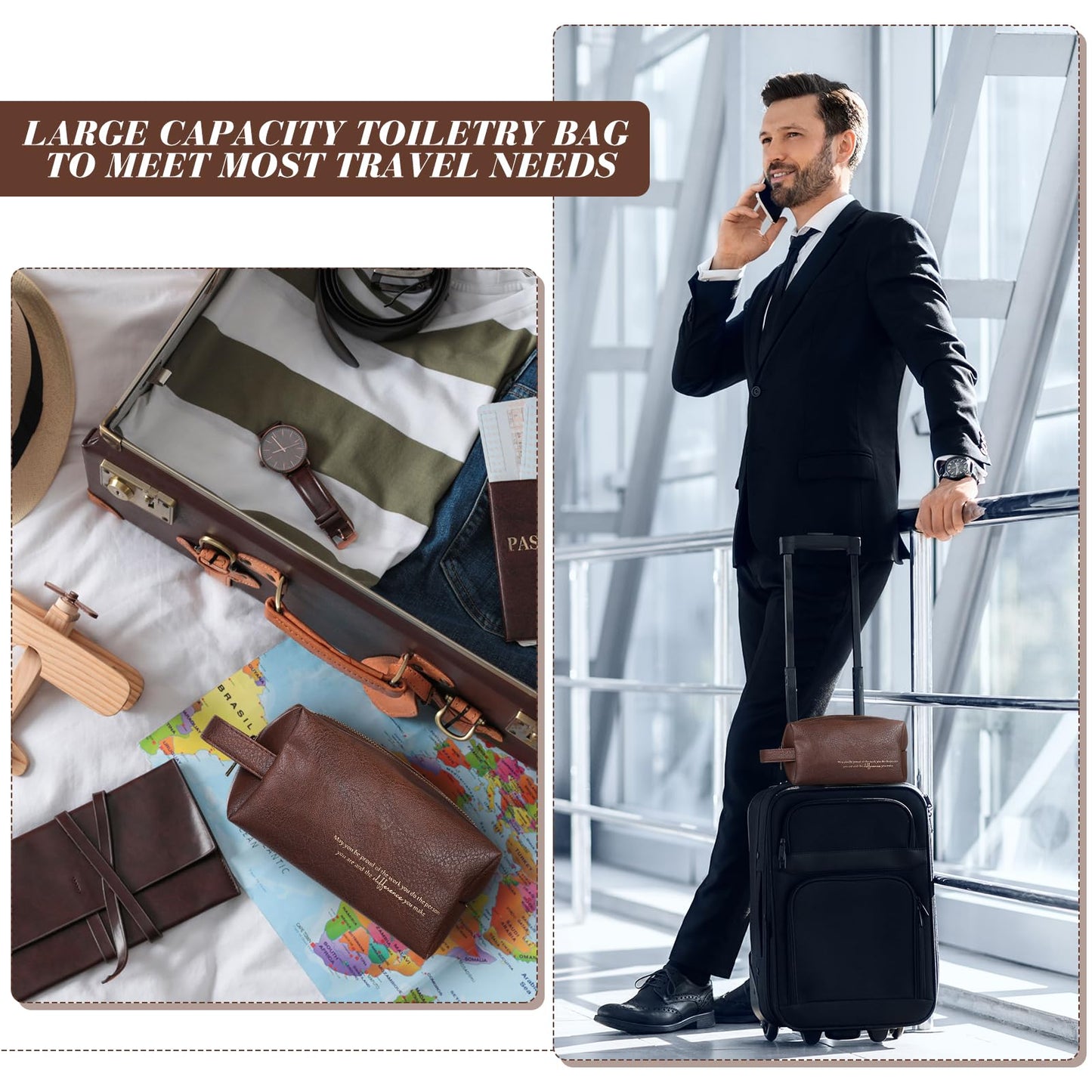 Clysee 12 Pcs Groomsmen Gifts Bag for Men PU Leather Toiletry Travel May You Be Proud of the Work Sign Large Capacity Makeup Bag with Zipper Employee Appreciation Gift Shaving for Coworker Dad