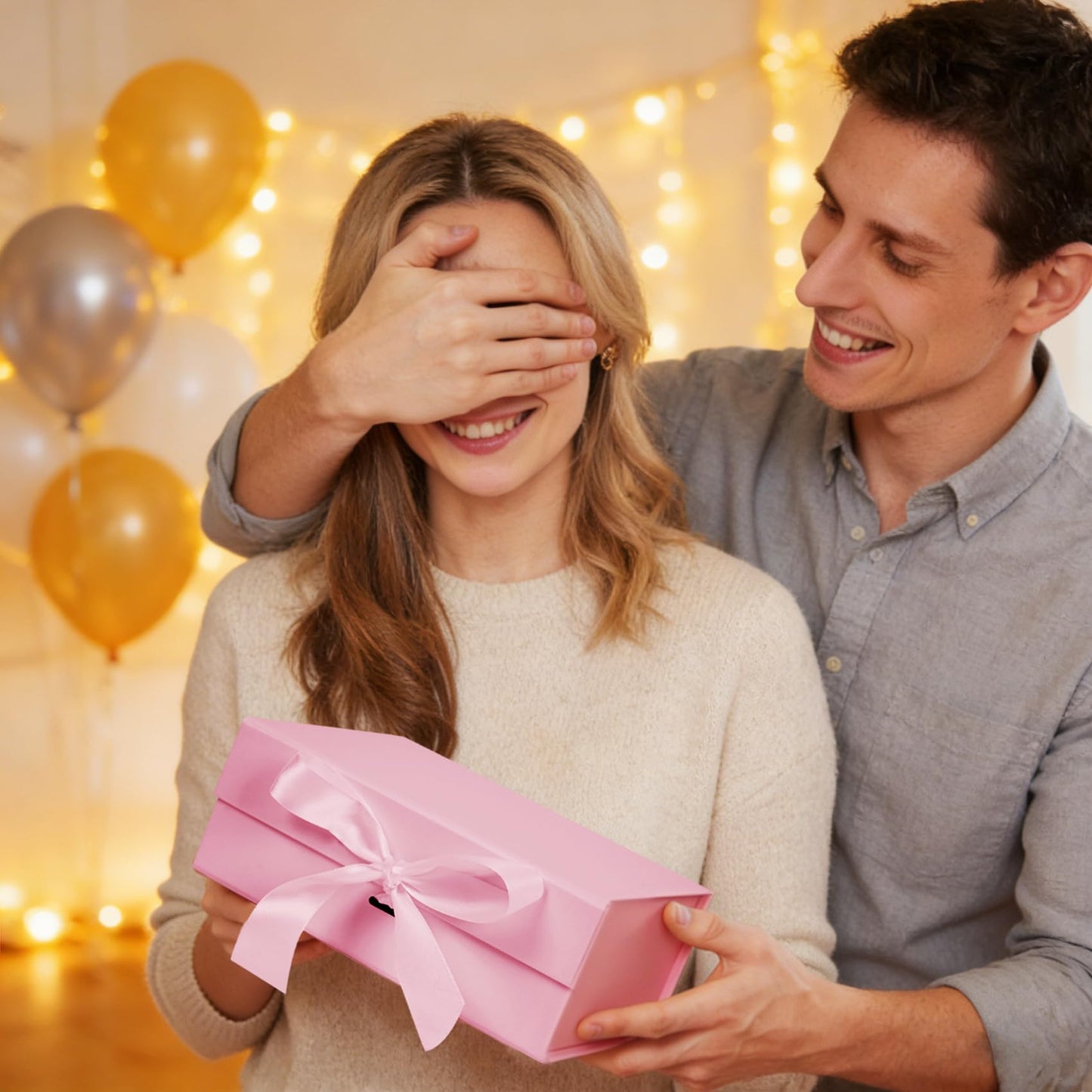 Aimyoo 5 Pack Large Pink Gift Box with Ribbon, 11.5x8.6x4.1 inch Groomsman Proposal Box for Presents with Magnetic Closure Lids, Rectangle Collapsible Luxury Box for Wedding, Christmas, Birthday