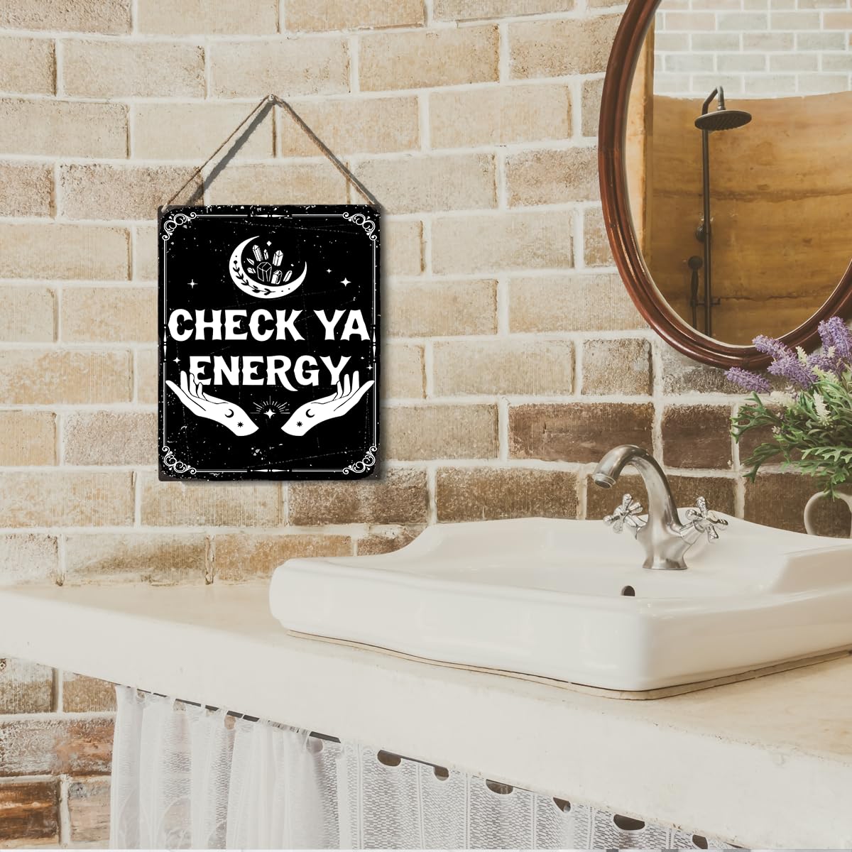 Funny Witchy Gothic Halloween Home Decor Hocus Pocus Decor Witchy Gothic Wall Decor Halloween Goth Witch Gifts for Women Men Friend Check Ya Energy Wall Door Sign