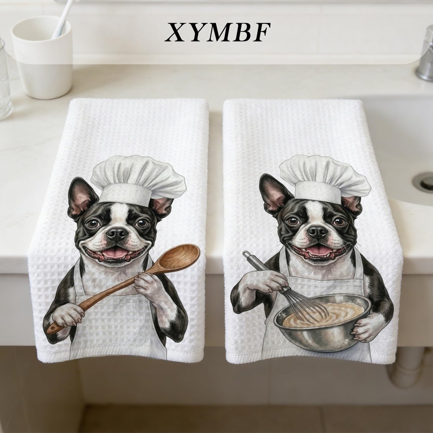 XYMBF Boston Terrier Gifts Kitchen Towels, Boston Terrier Gifts Dish Tea Towel, Puppy Chef Dog Lover Gift Decorative Hand Tea Towels for Kitchen Decor, 16X24 Inch Set of 2