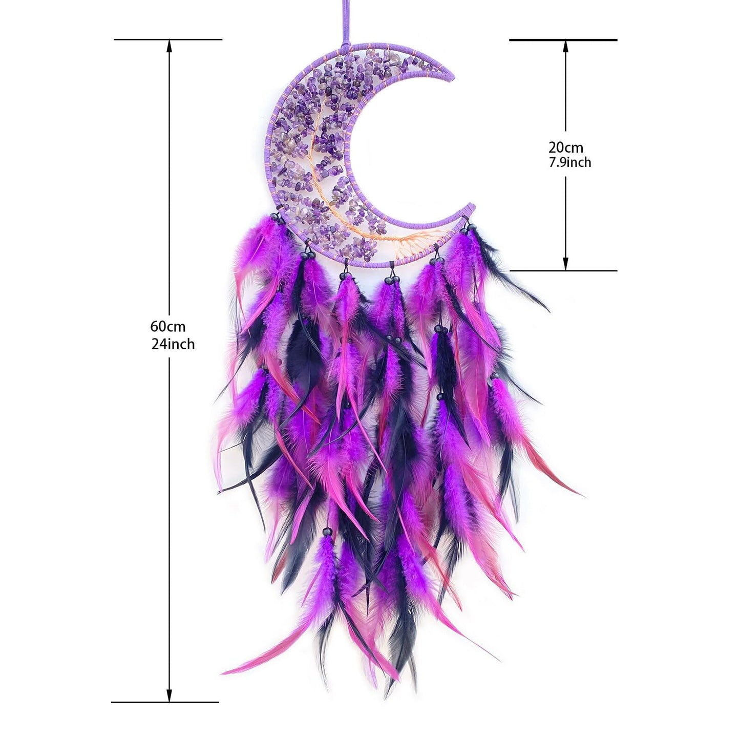 RAGKUU Purple and Black Moon Dream Catcher Wall Decor Crystal Tree of Life Dream Catchers Handmade Feather Dreamcatcher Wall Hanging Ornament for Bedroom Living Room Home Decor