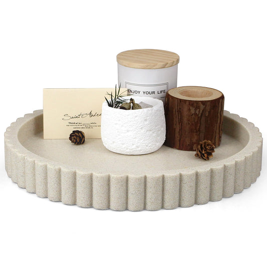 LIN CHUAN Decorative Coffee Table Tray, 11" Round Resin Coffee Table Centerpiece Tray for Home Decor, Modern Organizer for Living Room, Console or Dresser, Beige