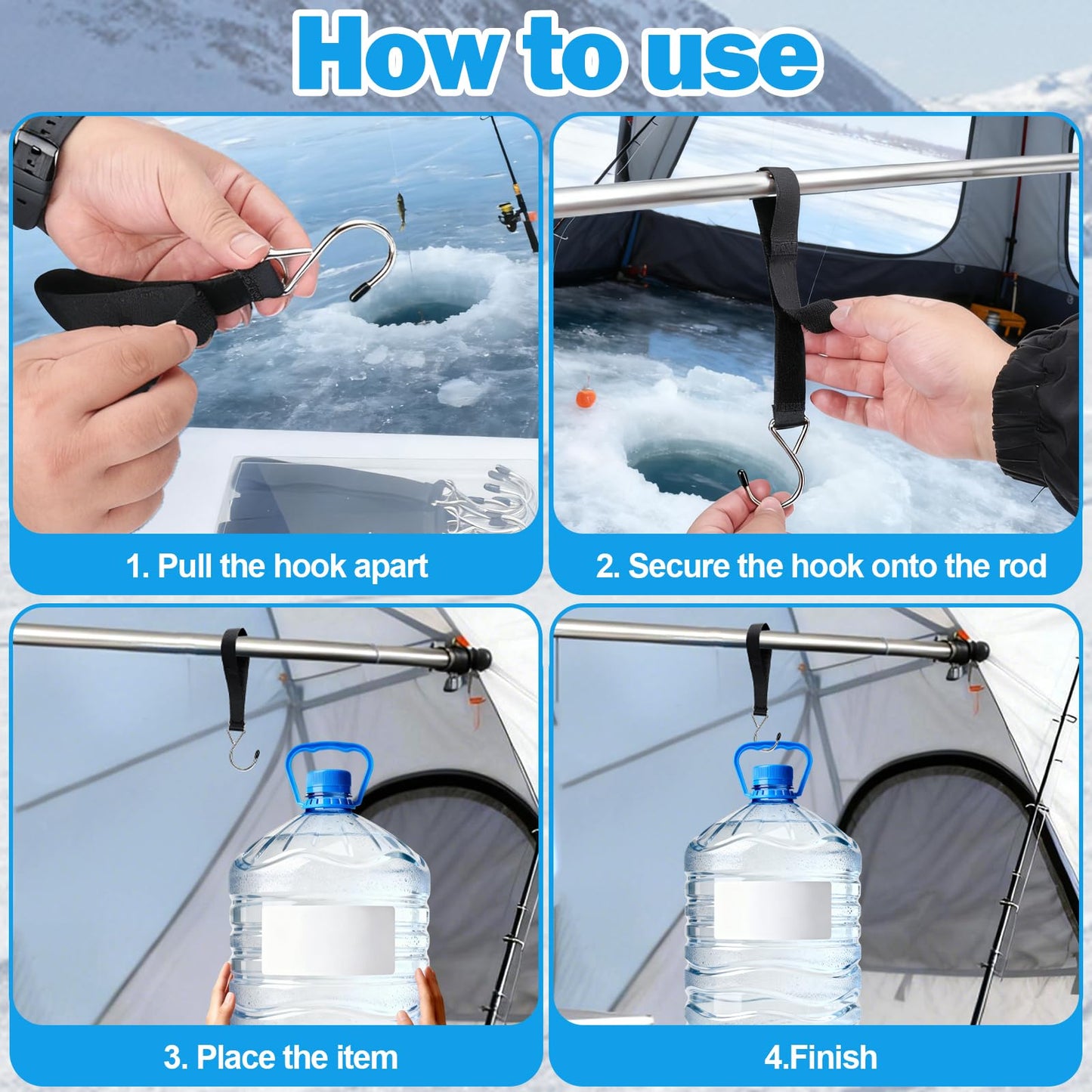 Vodolo 14PCS Ice Fishing Shelter Tent Hooks with Storage Box,Heavy Duty Ice Fishing Accessories and Equipment Gifts Must Haves for House Outdoor Camping Hunting