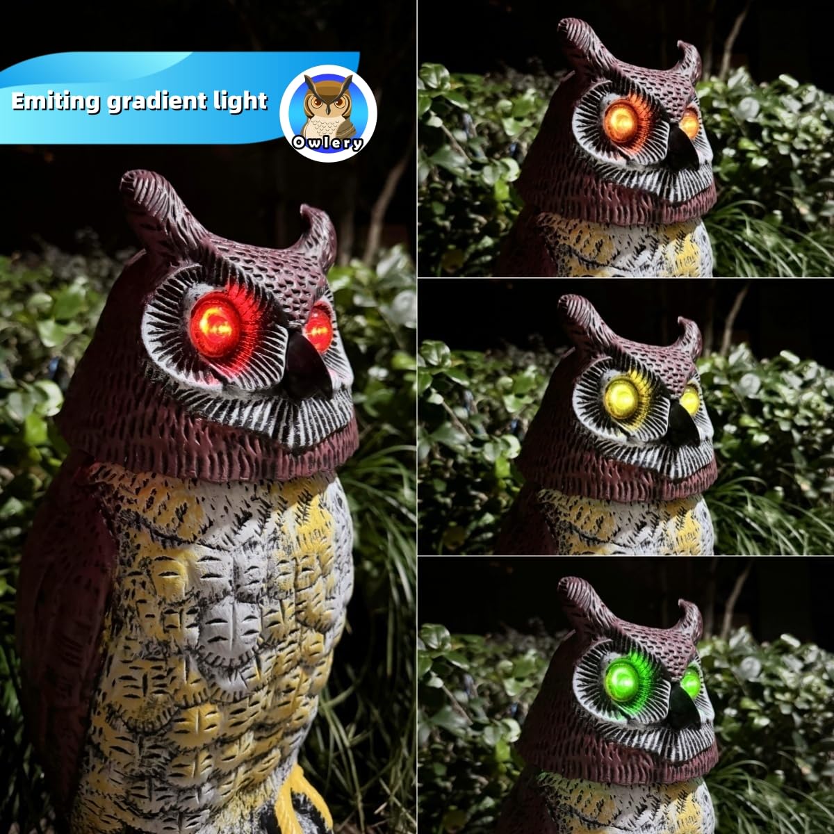 Solar Owl Guard with Motion Detector, Flashing Eyes, Spinning Head, Realistic Hooting and Silent Mode, Garden Owl, Outdoor Statue, Decoration for Home, Garden, Patio and Fence