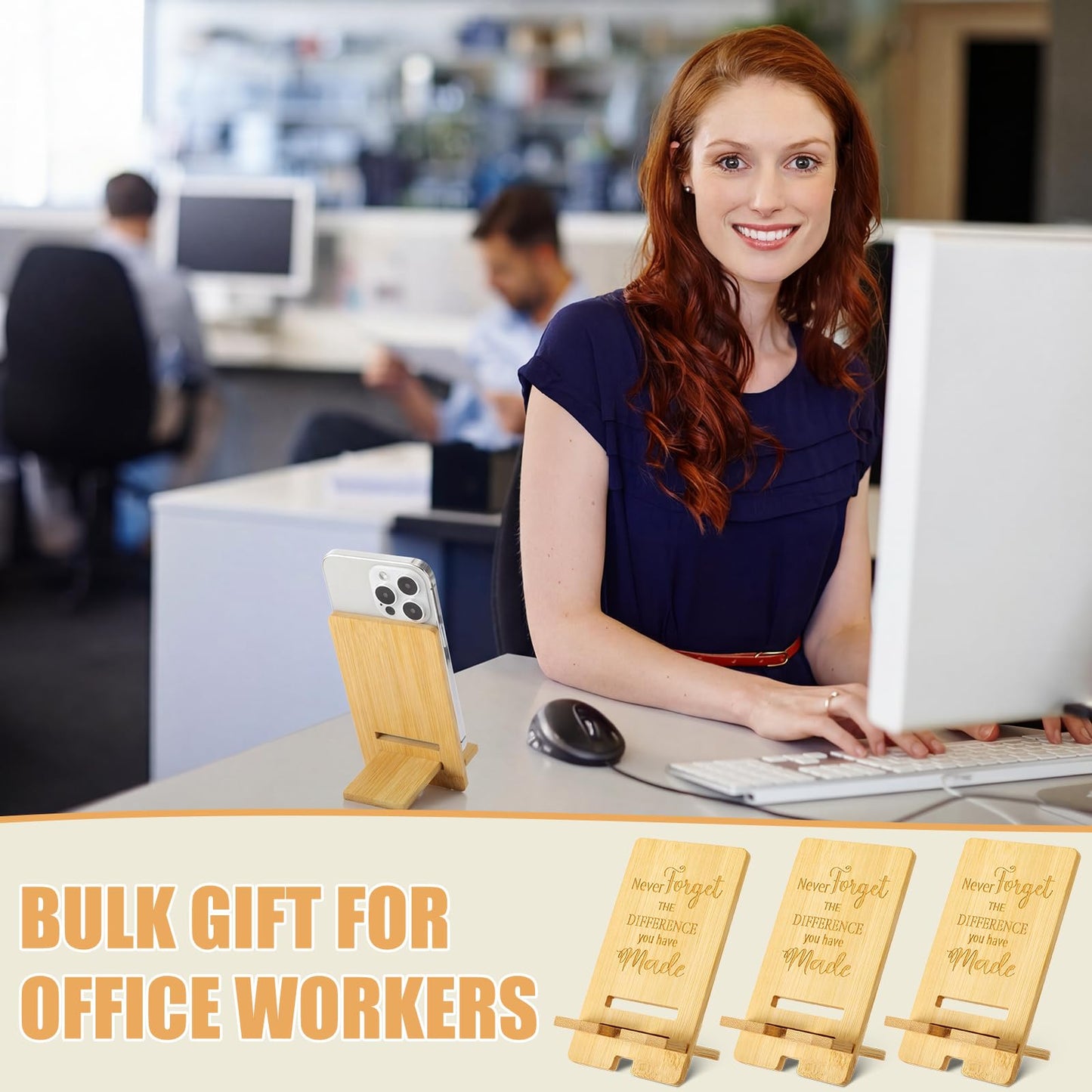 Ripeng 24 Pcs Employee Appreciation Gifts Bulk Bamboo Phone Stand for Desk Office Worker Thank You Gift for Administrative Team Coworkers Staff Graduation Nurse Teacher Week (Difference Made)