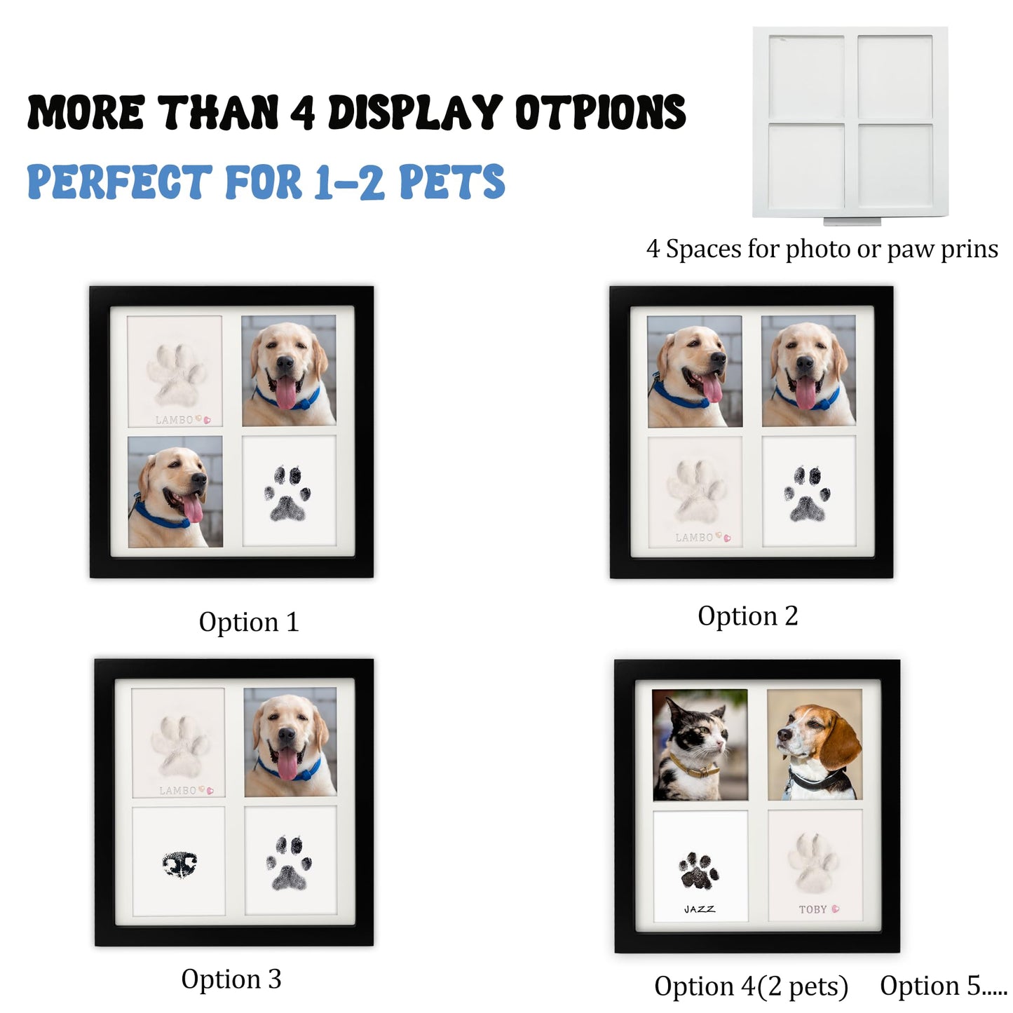 MYPAWLETS Ink & Clay Paw Print Kit for Dog Cat,Clean-Touch Ink Pad & Soft Clay,Pet Paw Print Impression Kit Large Area,Keepsake Frame for 1-2 Pets,Cat/Dog Gifts