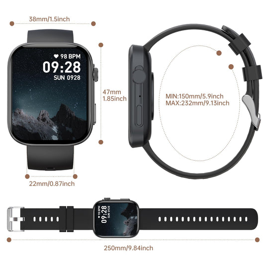 Smart Watches for Men Women, Make/Answer Calls, 2.01" HD Screen with 260+ Watch Faces, Heart Rate/SpO2/Sleep Monitor, 123 Sports Modes, Long Battery Life Fitness Watch Compatible with iPhone Android