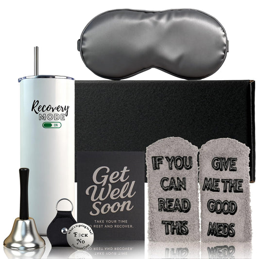 Funny Get Well Soon Care Package for Women and Men, Recovery Mode Gift Box After Surgery, Chemo, or Hospital Stay, Thinking of You Basket for Friends and Patients,with 20oz Cup
