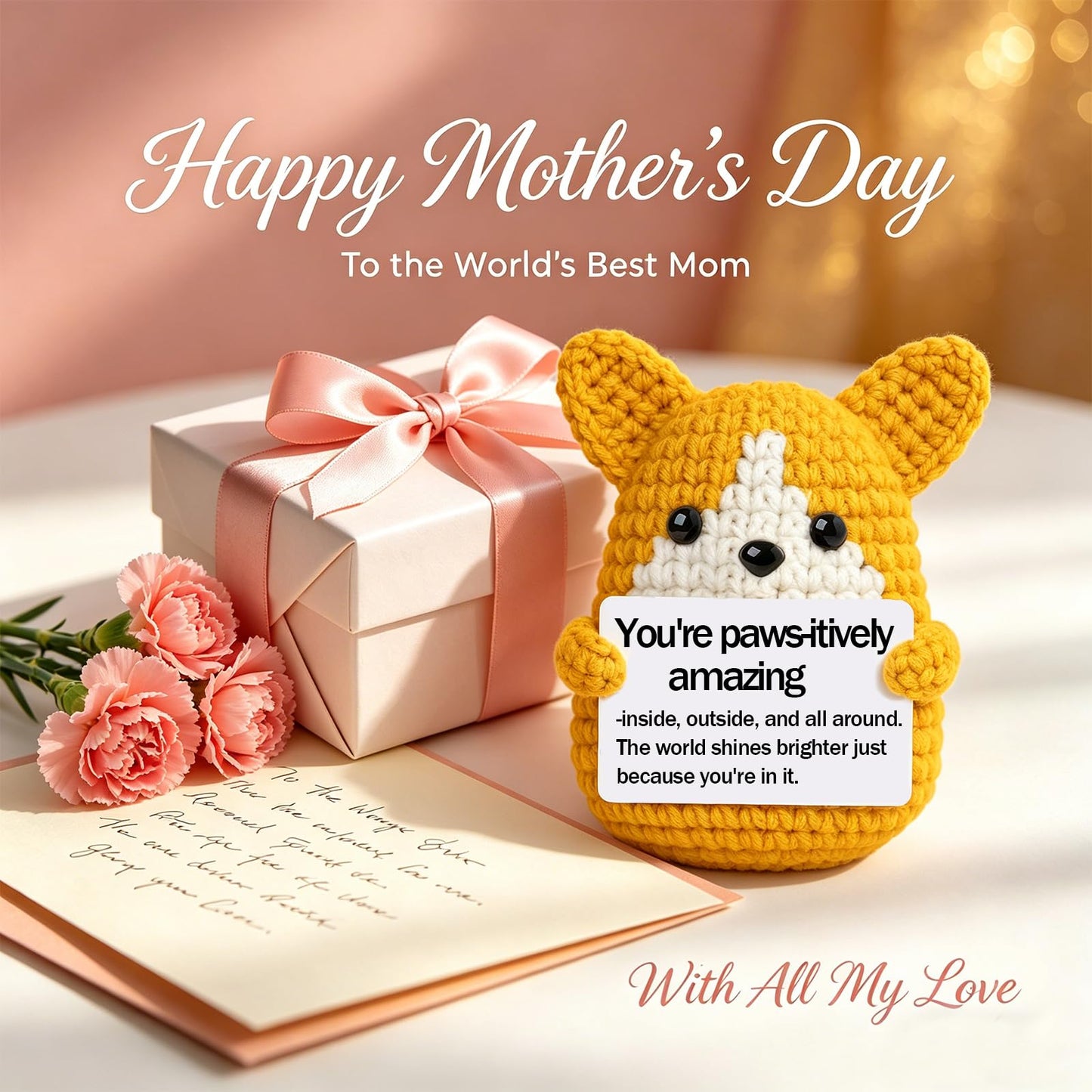Vatogon Mini Crochet Corgi Gift for Mothers Day Teacher Appreciation,Emotional Support Inspirational Crochet Dog Stuffed Birthday Gift for Dog Lover Friends,Handmade Positive Puppy Desk Decor