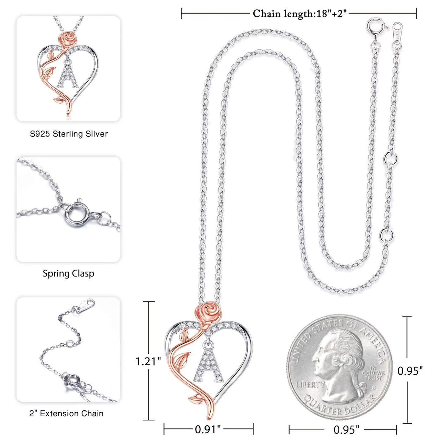 Iefil Necklaces Gifts for Women - Anniversary Birthday Gifts for Women, Gift for Wife, Gift for Mom/Daughter/Sister | Rose Heart Necklaces, Initial A