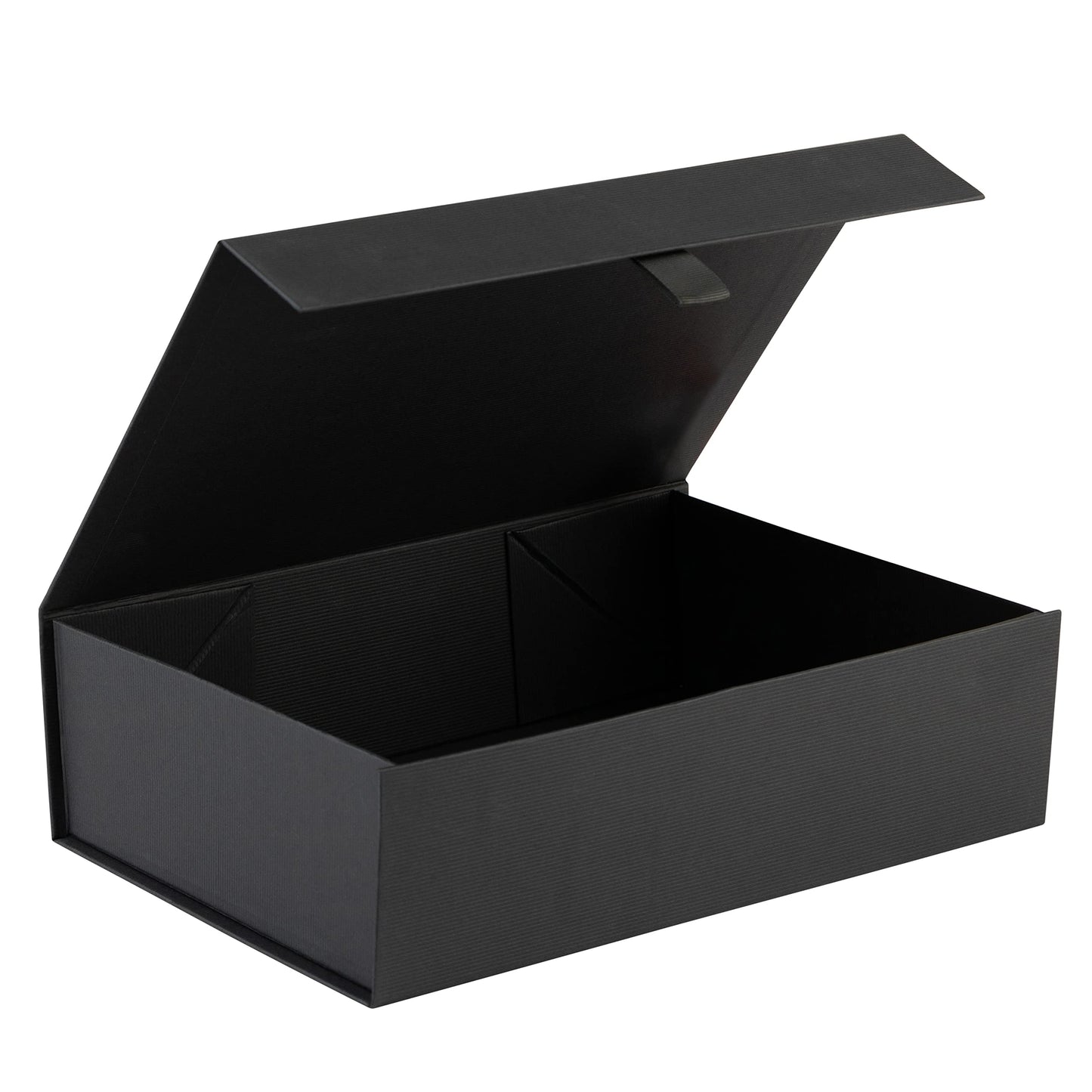 Hard Black Gift Box With Magnetic Closure Lid 10.5"x7"x3" Pack Of 2 Black Ribbed Rectangle Favor Boxes With Black Ribbed Finish For Wedding, Bridesmaid Groomsman Proposal, Clothing (2 Boxes)