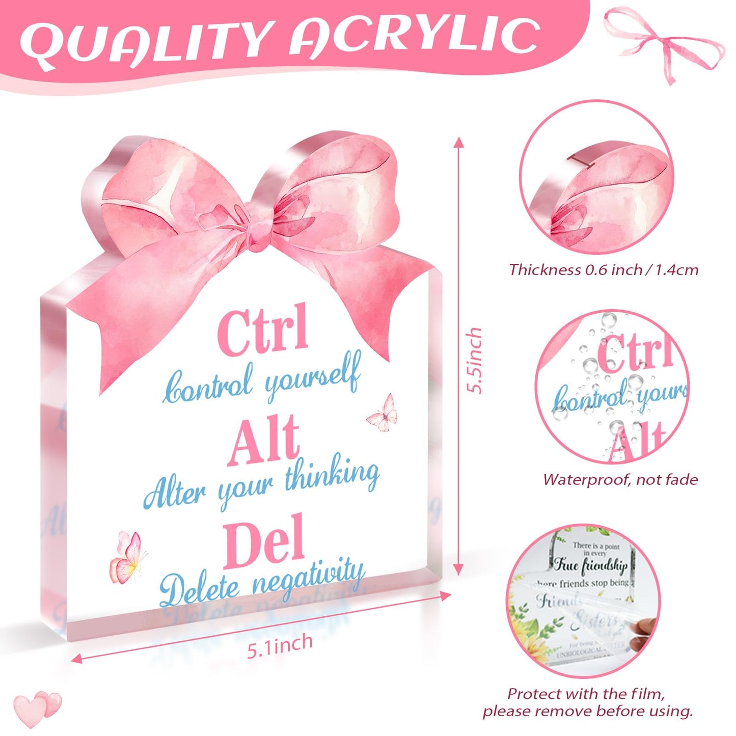 Pigort Inspirational Office Decor for Women Ctrl Alt Del Motivational Acrylic Office Desk Decoration Gift for Colleague Boss Friend Teacher Coach Family 5.1x5.5inch