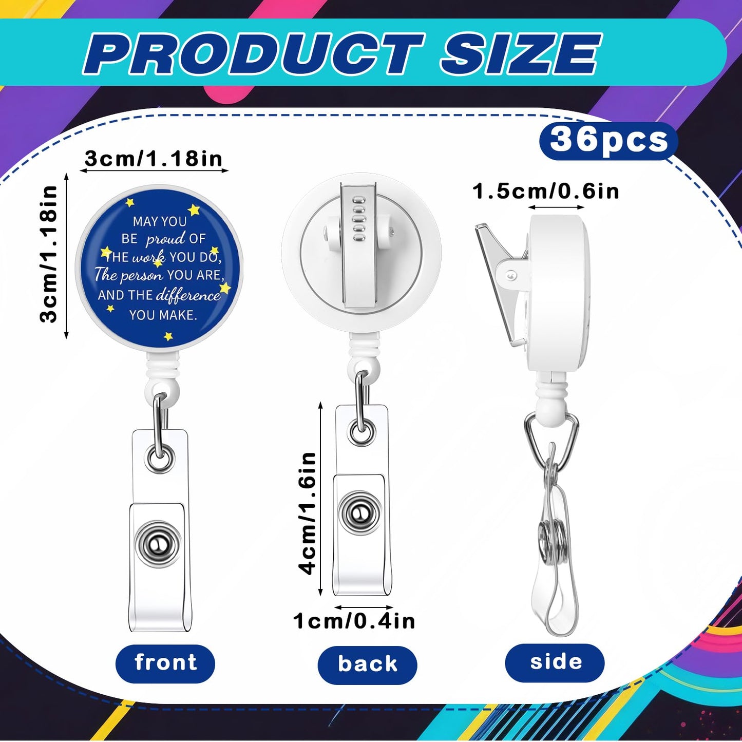 Engrowtic 36 Pcs Nurse Appreciation ID Badge Holder Gifts Bulk May You Be Proud of The Difference You Make Administrative Assistants Day Gifts Badge Reel for Women Coworker Employee (Colorful)