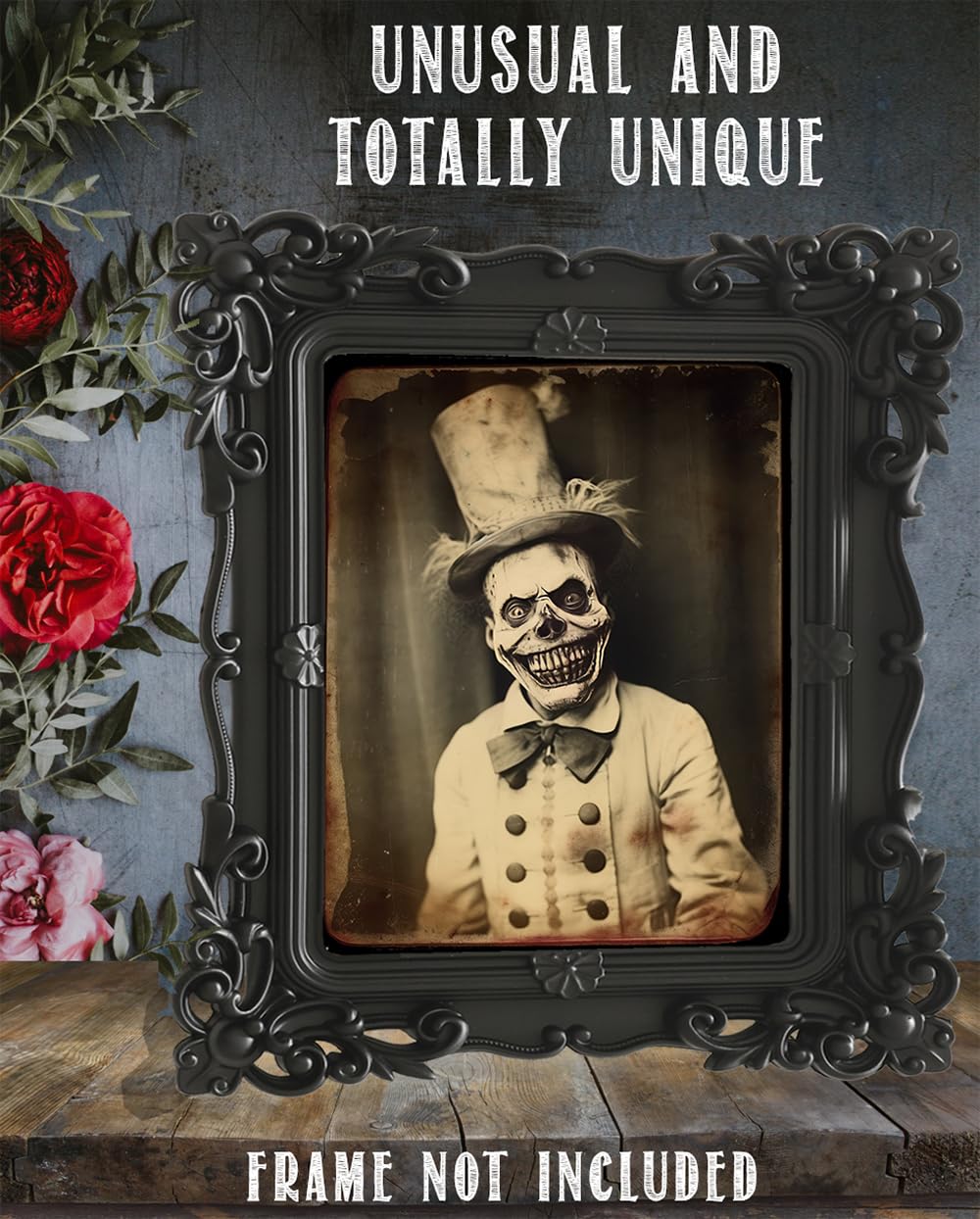 Vintage Zombie Clown in a Top Hat with Creepy Wide Grin Picture Portrait Poster Unframed 11x14 Print - Is It Real Gothic, Weird, Bizarre, Strange, Oddities, Unusual, Freaky, Creepy, Spooky, Scary,