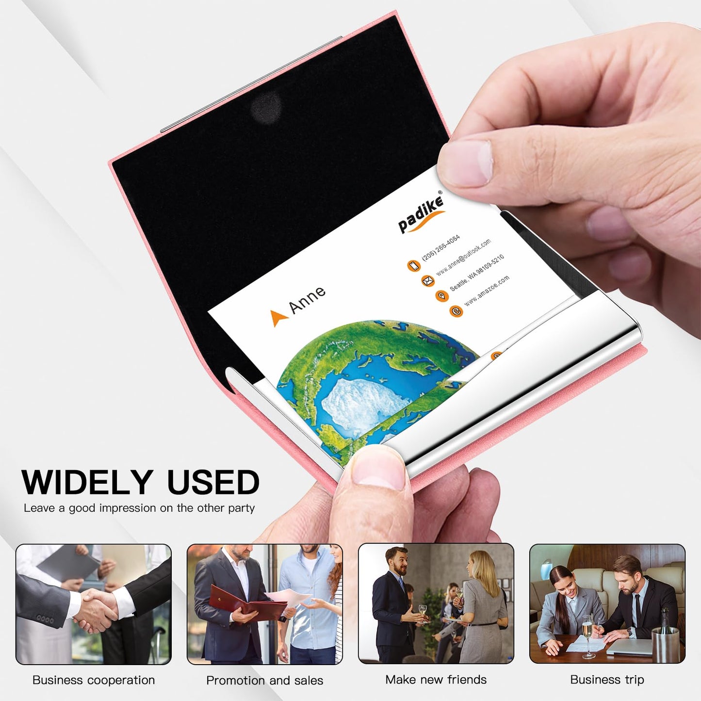 Padike Business Card Holder, Professional PU Leather & Stainless Steel Multi Card Case,Business Card Holder Wallet Credit Card ID Case/Holder for Men & Women. (Pink)