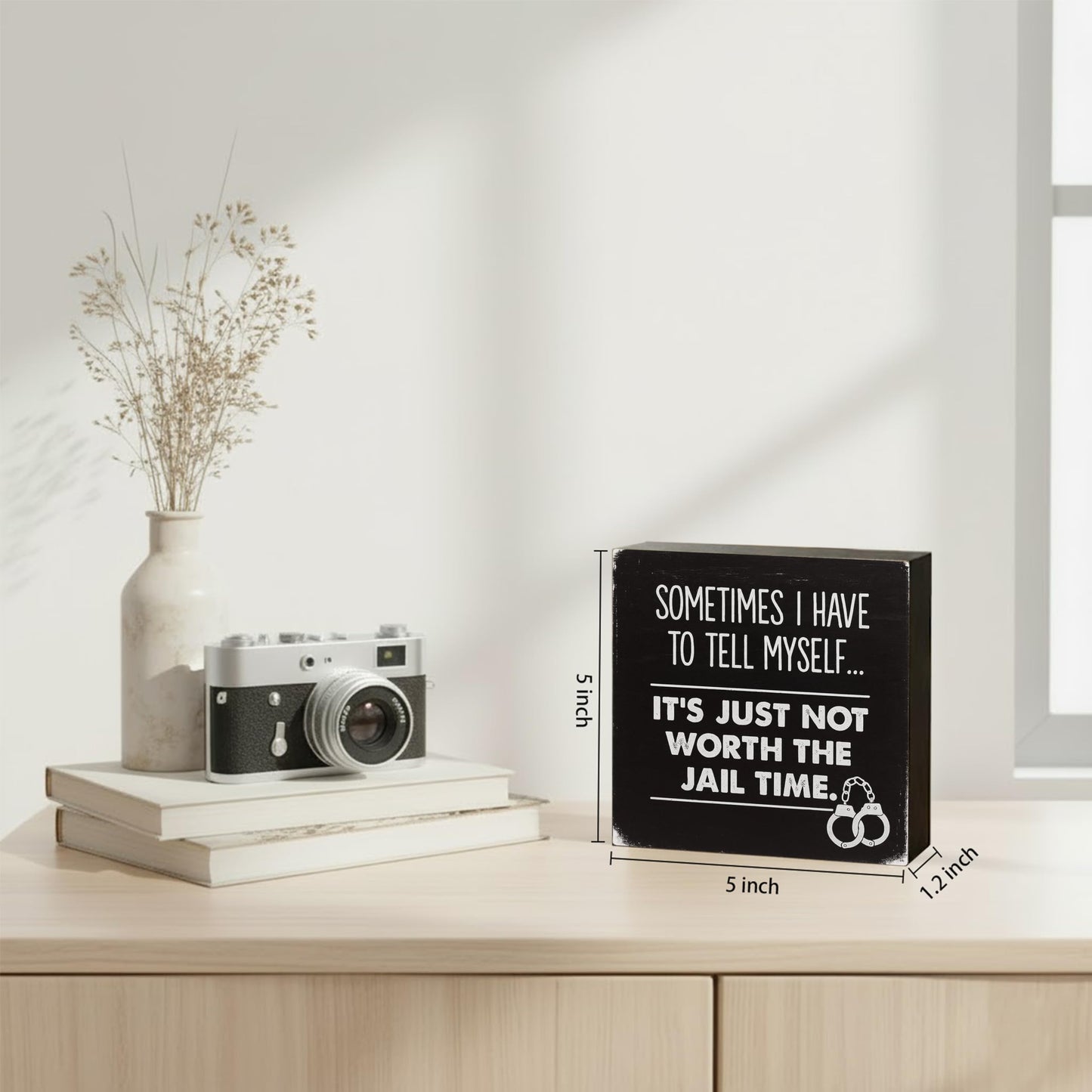 Sometimes I Have to Tell Myself Sarcastic Wood Box Sign, Rustic Home Office Decor for Desk and Shelf, Funny Self-Talk Gift for Coworkers, 5x5 Inch(Black)