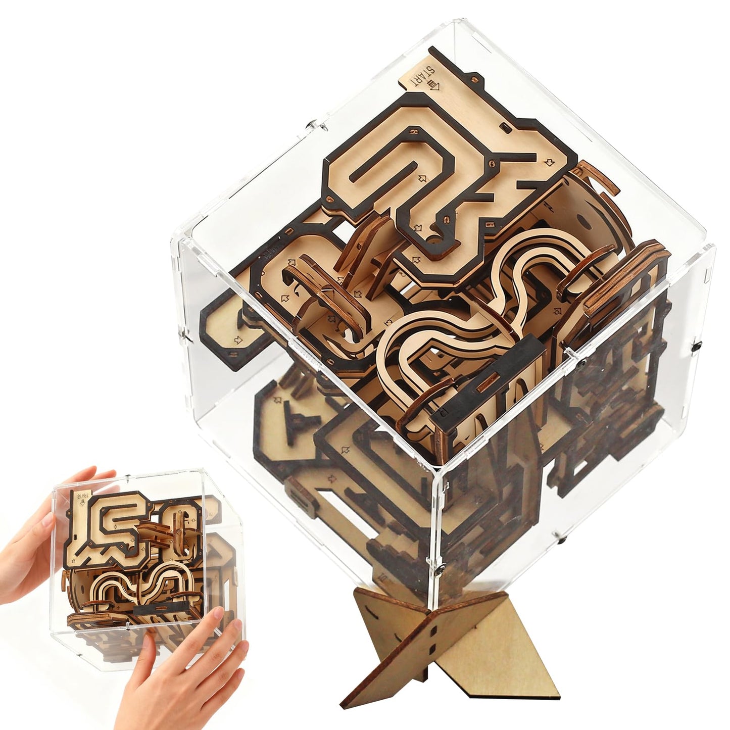 NOELKING 3D Wooden Puzzle Marble Maze, Brain Teaser Puzzle Maze Ball Game for Kids & Adults, Challenging Wood Labyrinth 3D Puzzle Toy, Wood Craft Kit for Home Office Decor, Gift for Kids Teen Adults