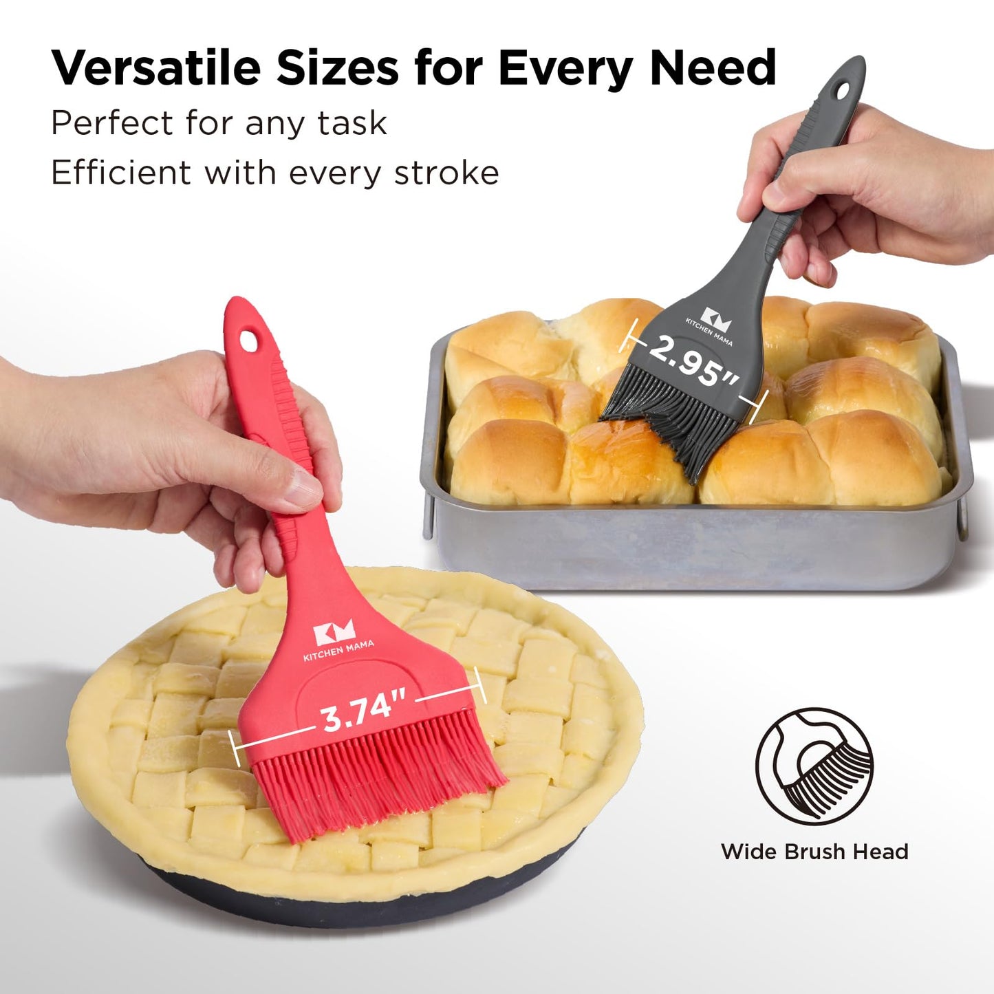 Kitchen Mama Platinum Silicone Extra Wide Pastry & Basting Brush Utensil Set – Heat Resistant, Dishwasher Safe, BBQ Grilling, Cooking, Baking, Perfect For Outdoor, and Butter, Egg Wash, Oil and Sauce
