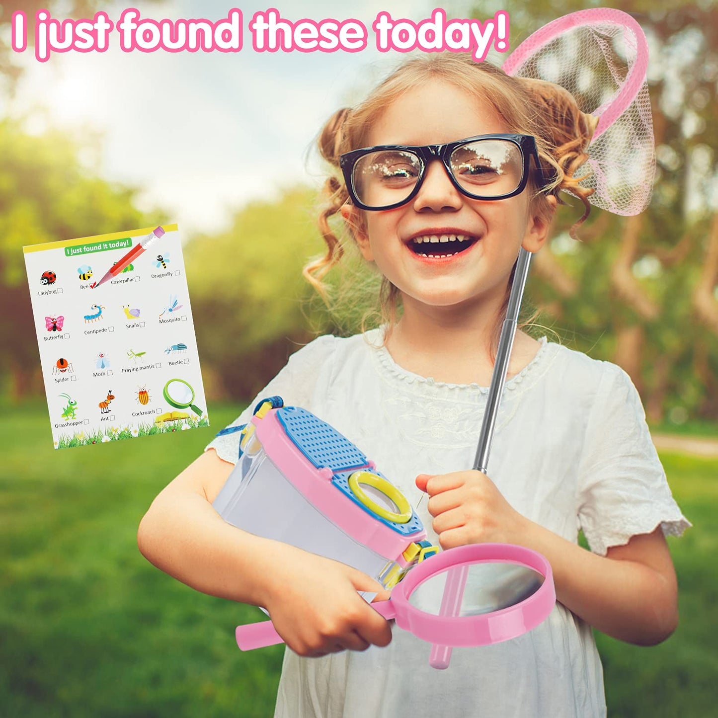 GINMIC Bug Catcher Kit for Kids, Bug Catching Kit with Binoculars, Magnifying Glass, Bugs Habitat and Butterfly Net, Outdoor Explorer Toys Gifts for 3-12 Years Old Boys and Girls