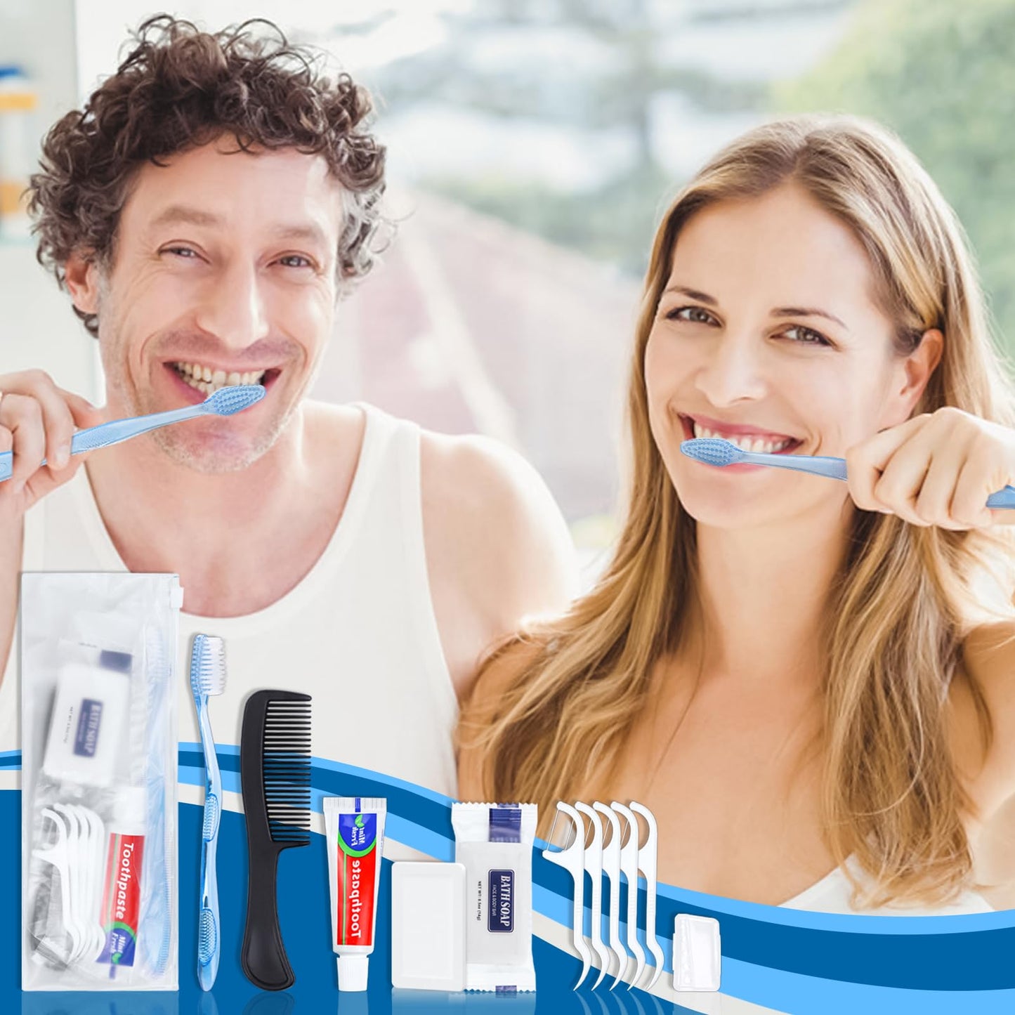 HQSLsund 10 Sets Personal Hygiene Kit Bulk, Disposable Toothbrushes with Toothpaste Floss Comb Soap and Cover, Toiletry Kits Homeless Supplies Bulk for Women,Men,Travel,Homeless