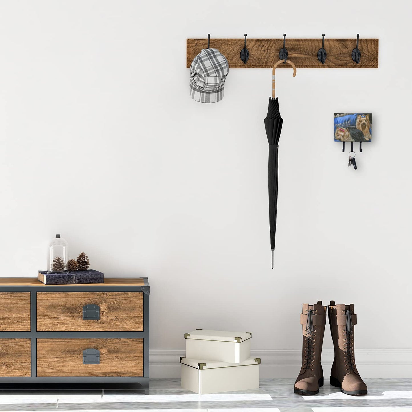 Caroline's Treasures PPP3293TH68 Yorkshire Terrier Yorkie Satin and Lace Leash or Key Holder, Wall Hooks, Key Hooks Holder, Coat Rack Wall Mount, Coat Hooks, Hooks for Hanging Keys, Towels, Aprons, Le