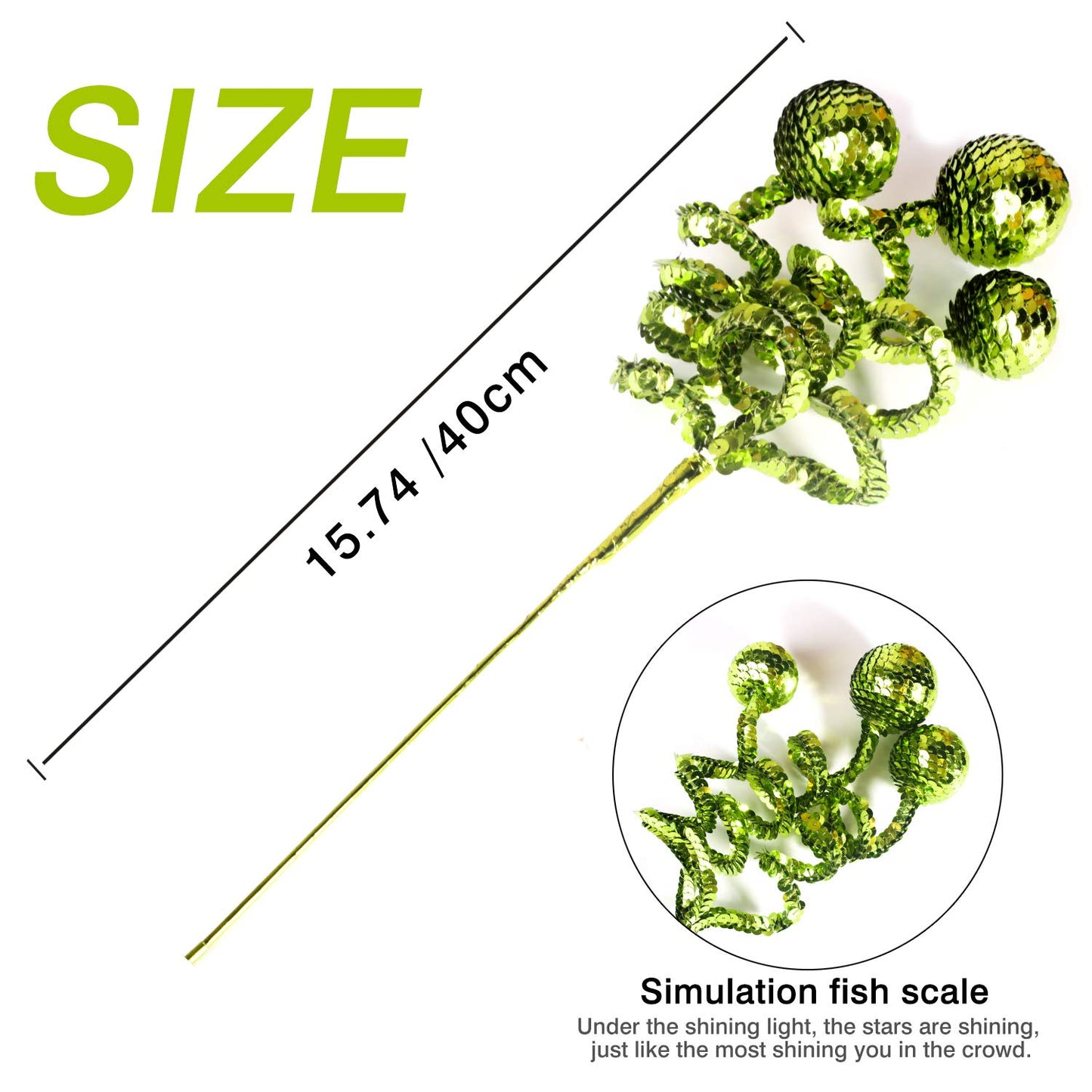 ZHANYIGY 6PC Set Green Christmas Tree Decoration Sequins Ball Curly Pick, Christmas Tree Decorations Christmas Tree Topper Star Home Office Perfect Party Decorations Gifts